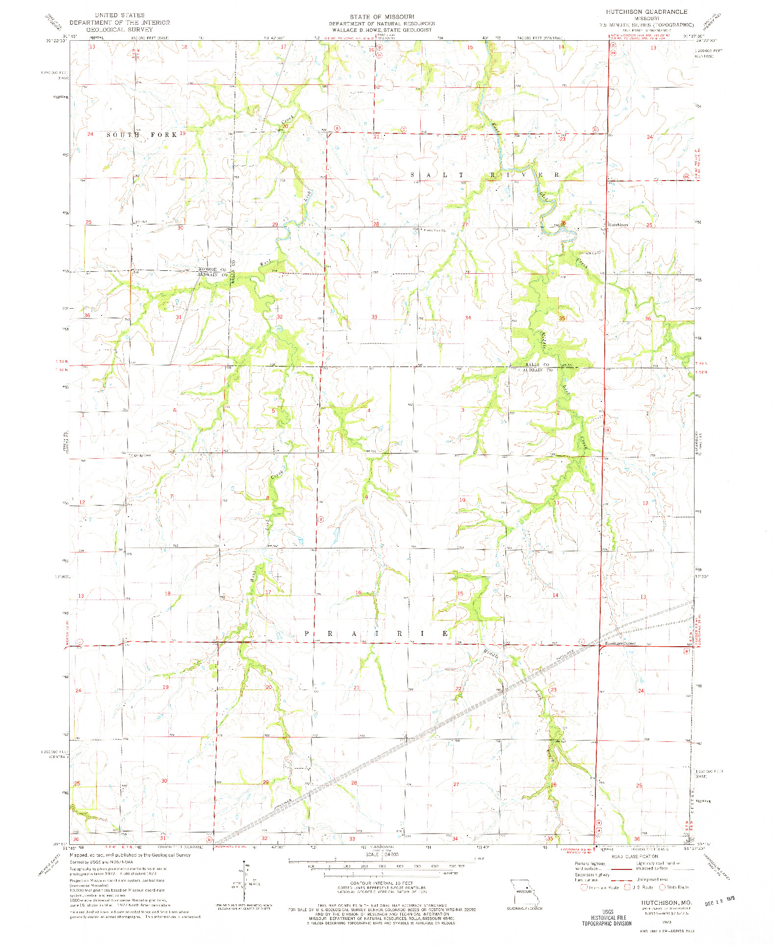 USGS 1:24000-SCALE QUADRANGLE FOR HUTCHISON, MO 1973