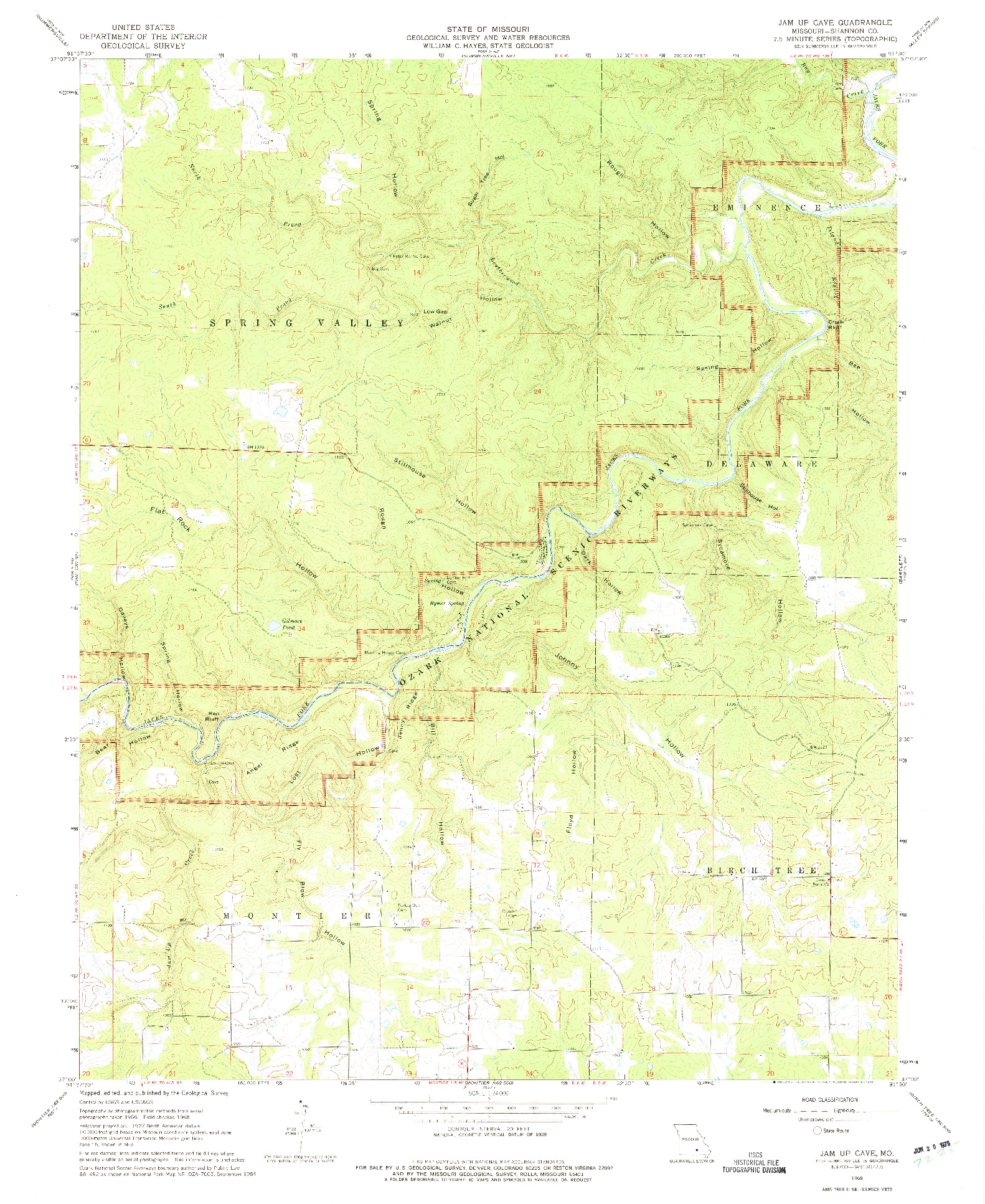 USGS 1:24000-SCALE QUADRANGLE FOR JAM UP CAVE, MO 1968