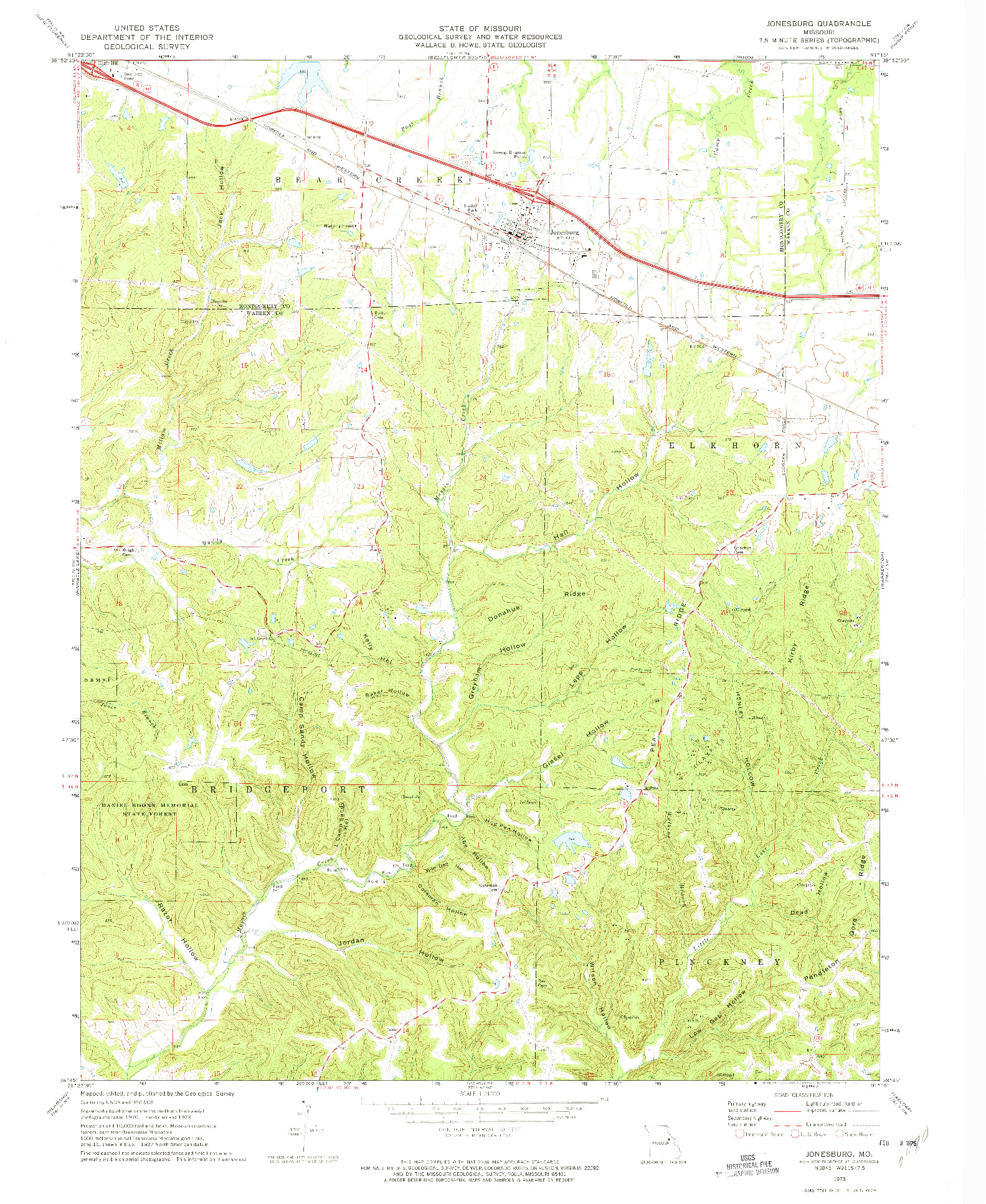 USGS 1:24000-SCALE QUADRANGLE FOR JONESBURG, MO 1973