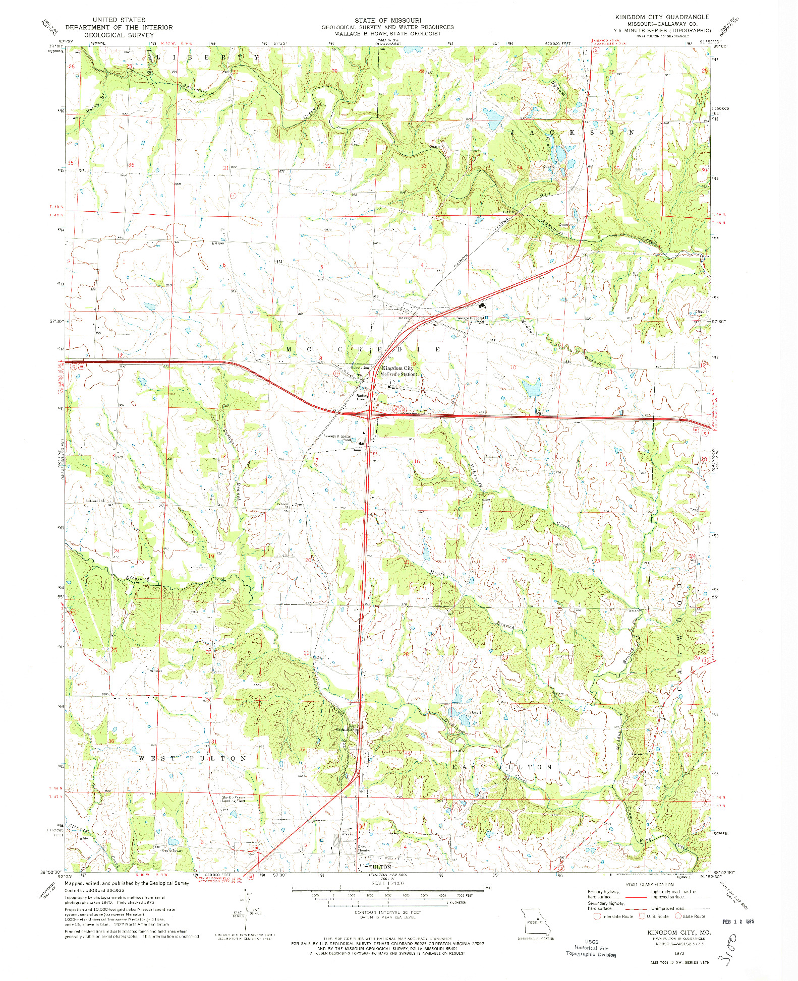 USGS 1:24000-SCALE QUADRANGLE FOR KINGDOM CITY, MO 1973