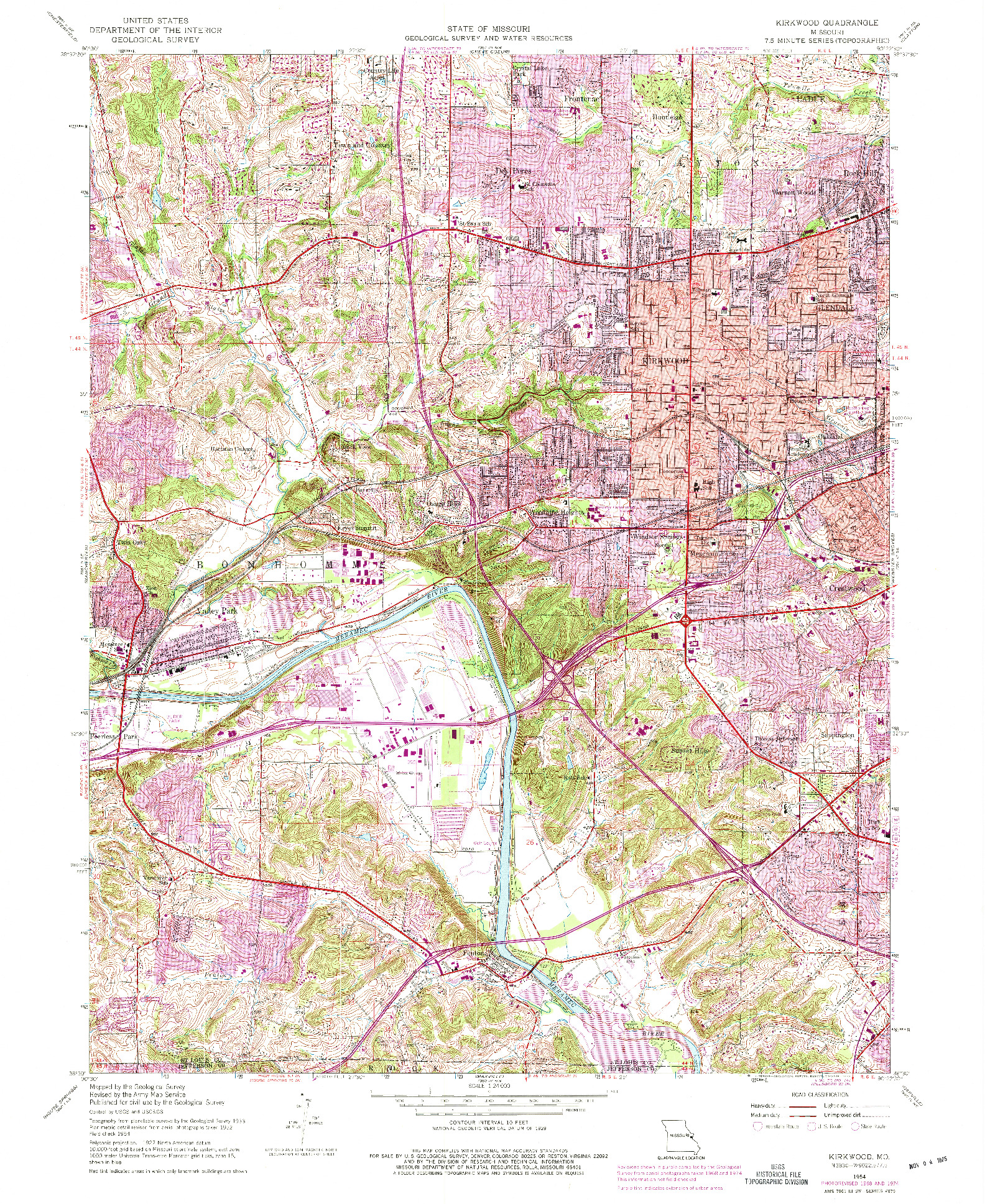 USGS 1:24000-SCALE QUADRANGLE FOR KIRKWOOD, MO 1954