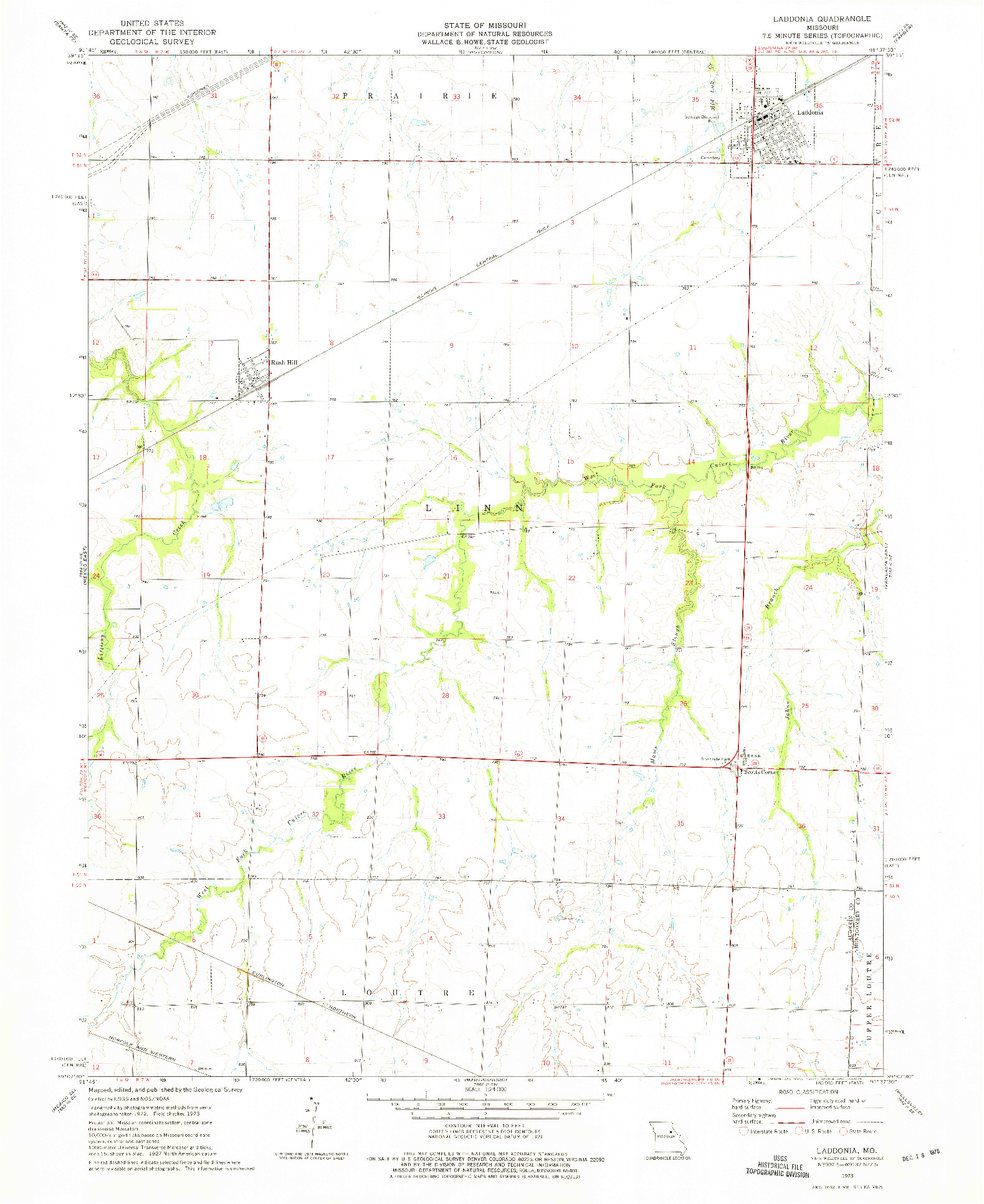USGS 1:24000-SCALE QUADRANGLE FOR LADDONIA, MO 1973