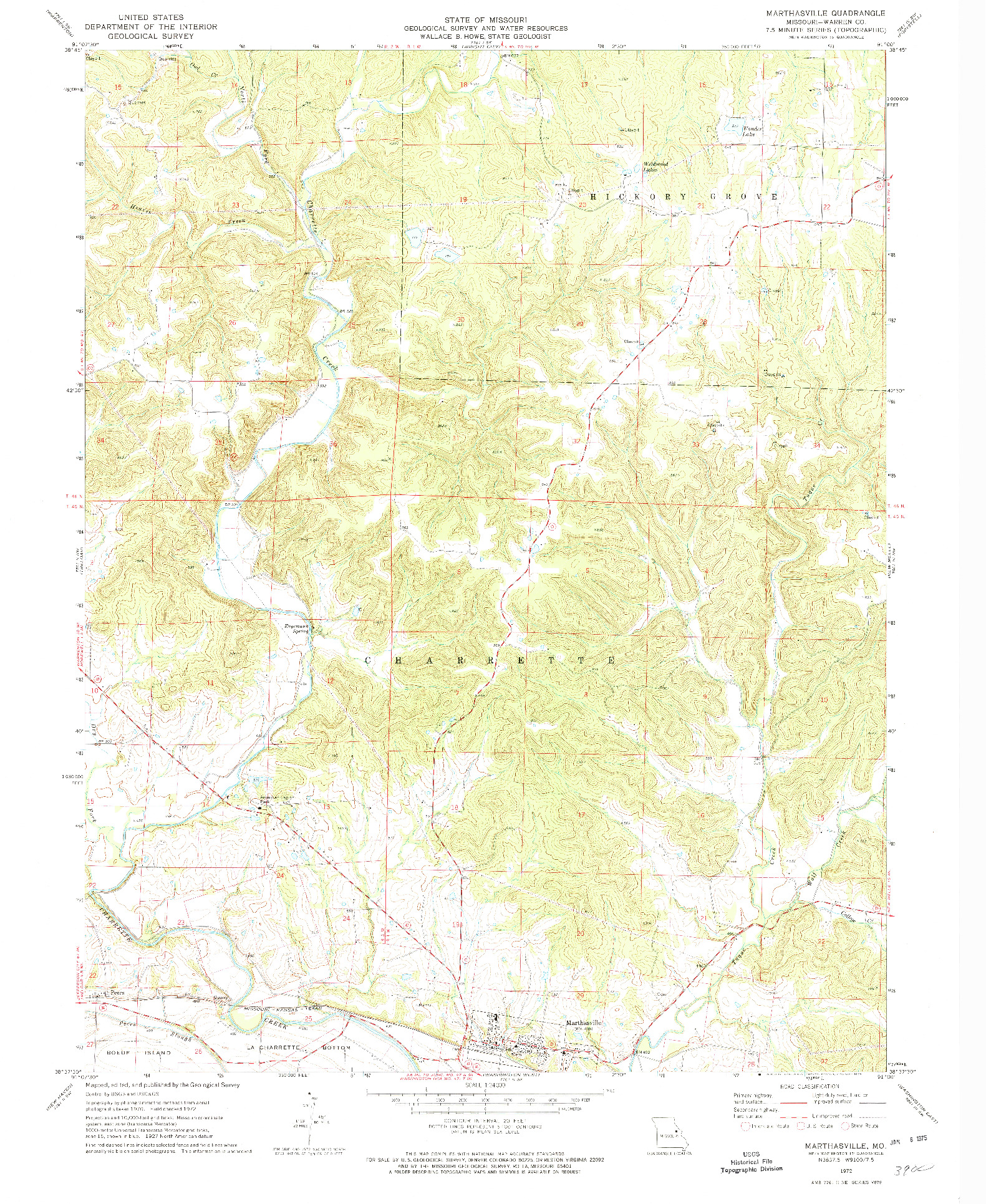 USGS 1:24000-SCALE QUADRANGLE FOR MARTHASVILLE, MO 1972