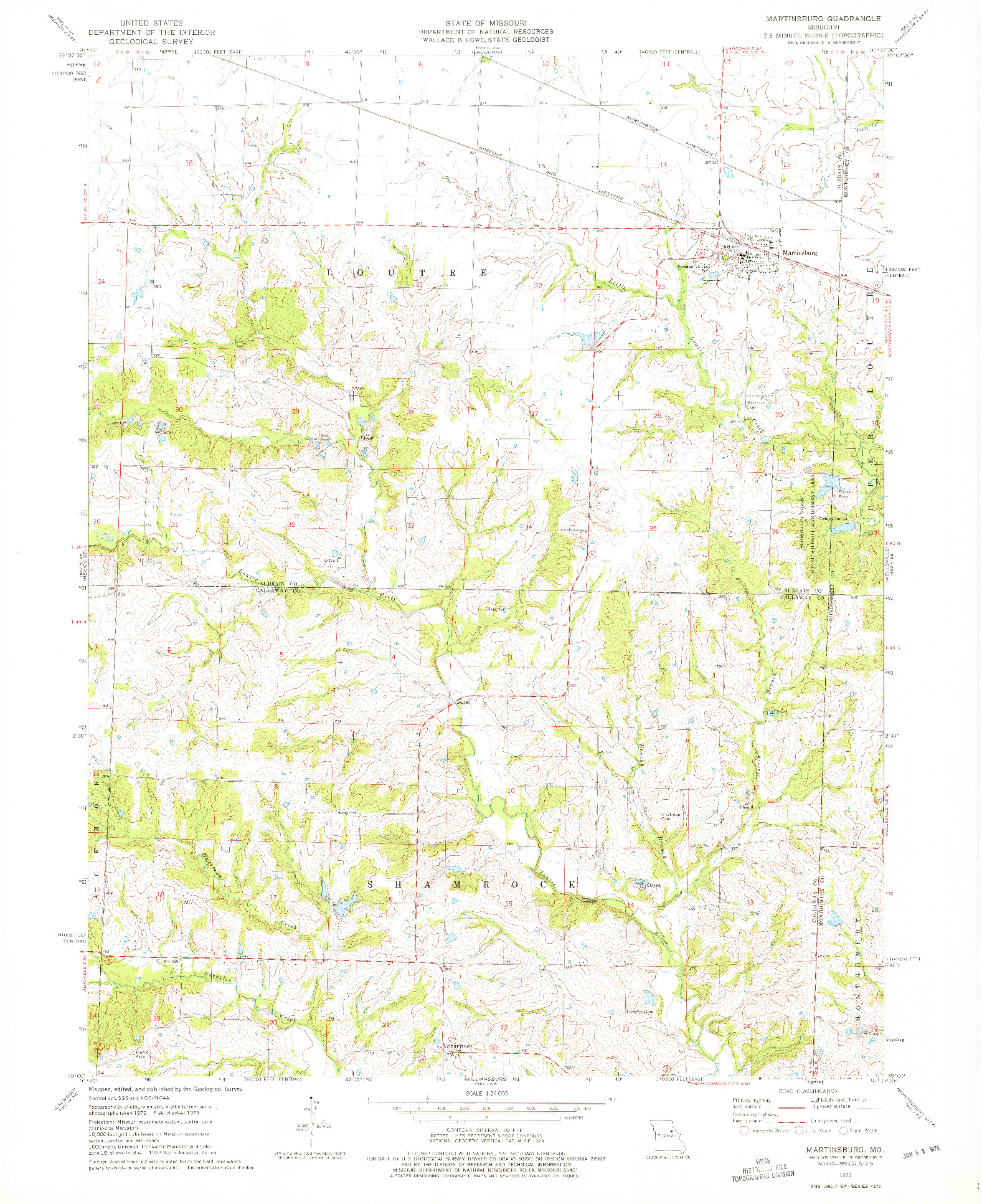 USGS 1:24000-SCALE QUADRANGLE FOR MARTINSBURG, MO 1973