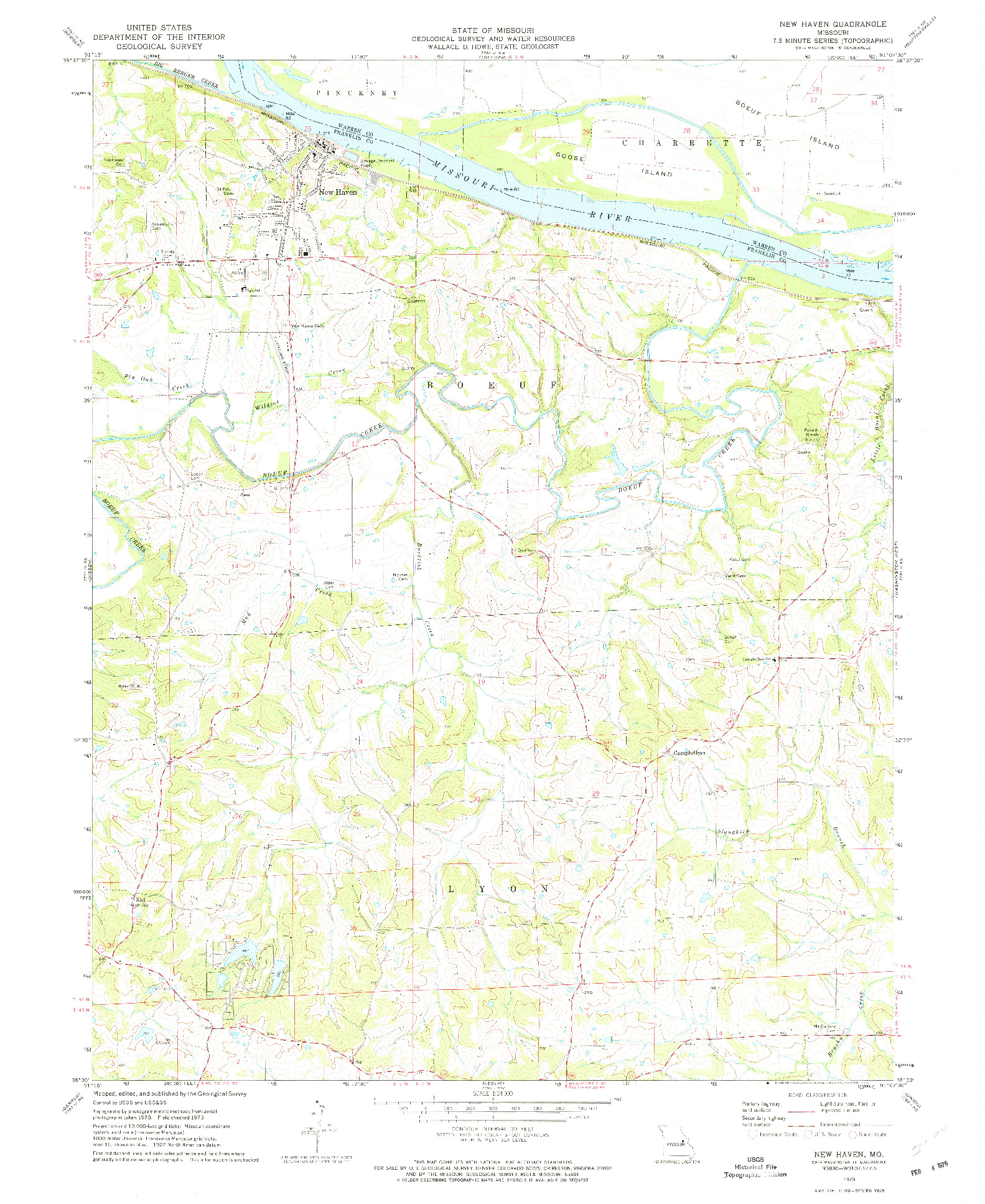 USGS 1:24000-SCALE QUADRANGLE FOR NEW HAVEN, MO 1973