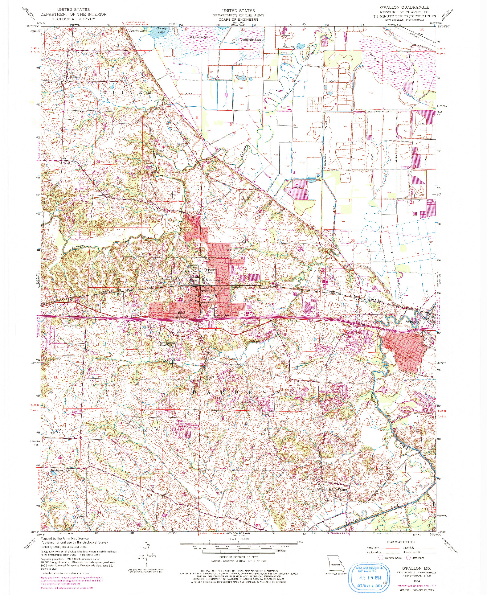 USGS 1:24000-SCALE QUADRANGLE FOR O'FALLON, MO 1954