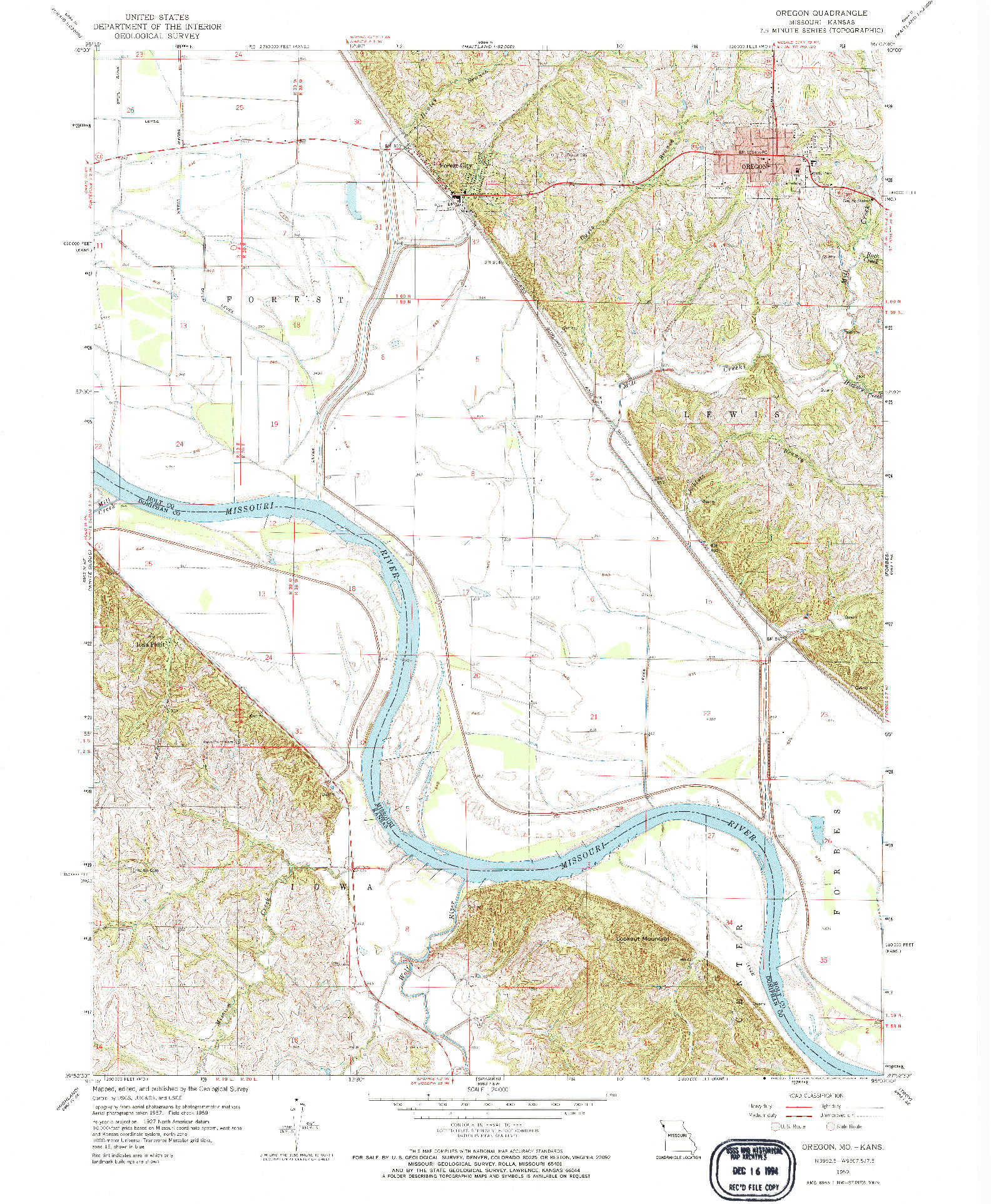 USGS 1:24000-SCALE QUADRANGLE FOR OREGON, MO 1959