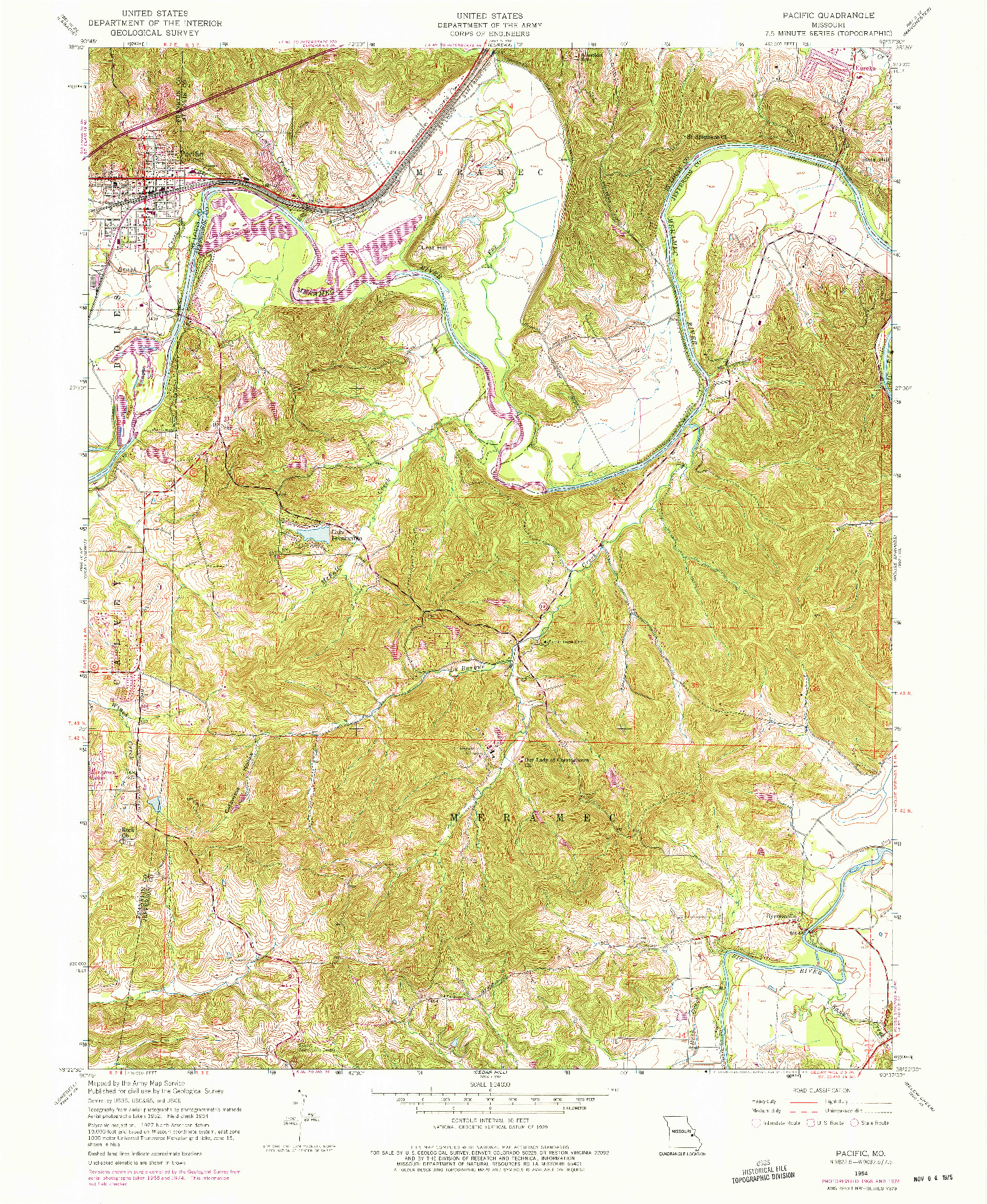 USGS 1:24000-SCALE QUADRANGLE FOR PACIFIC, MO 1954