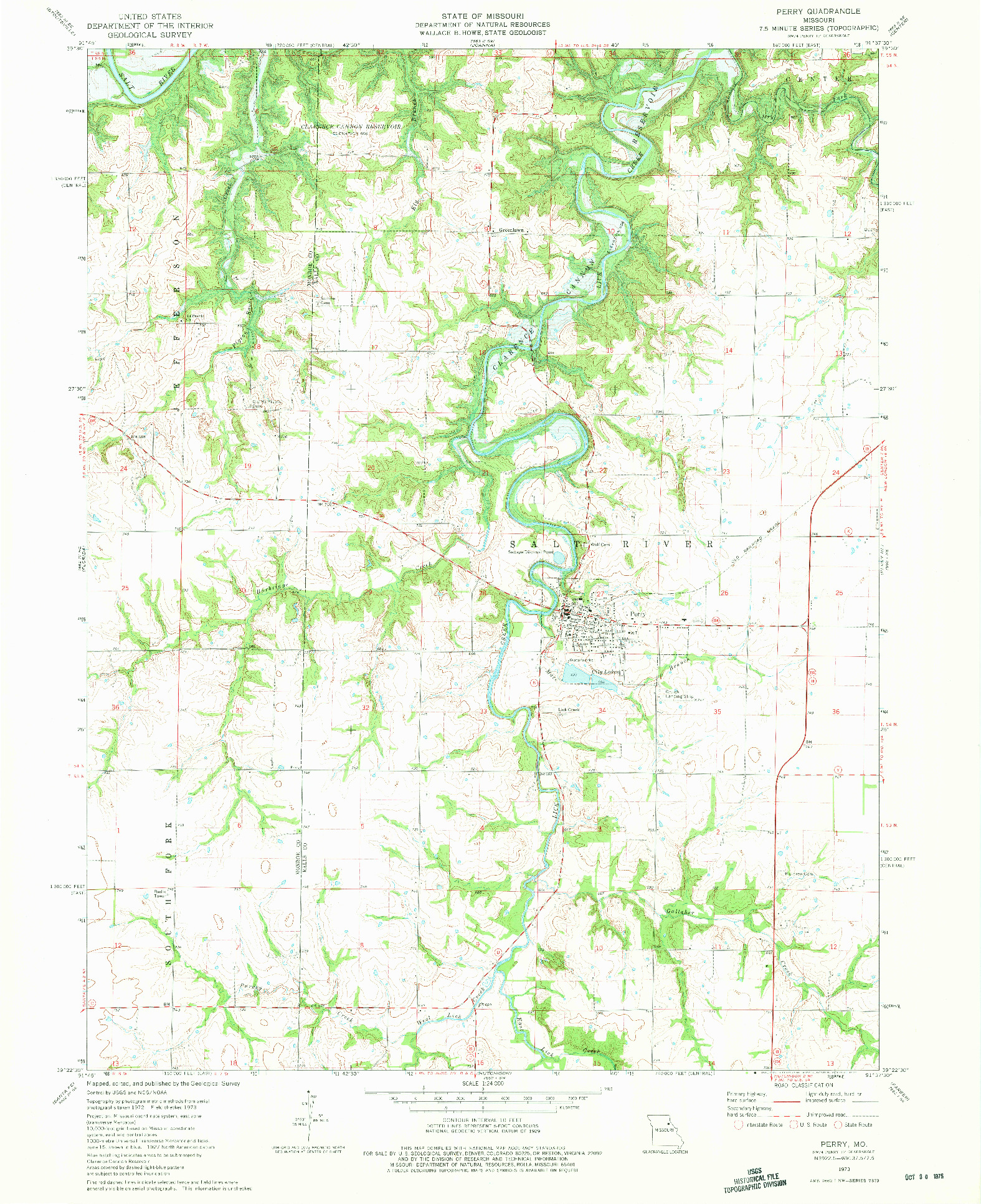 USGS 1:24000-SCALE QUADRANGLE FOR PERRY, MO 1973