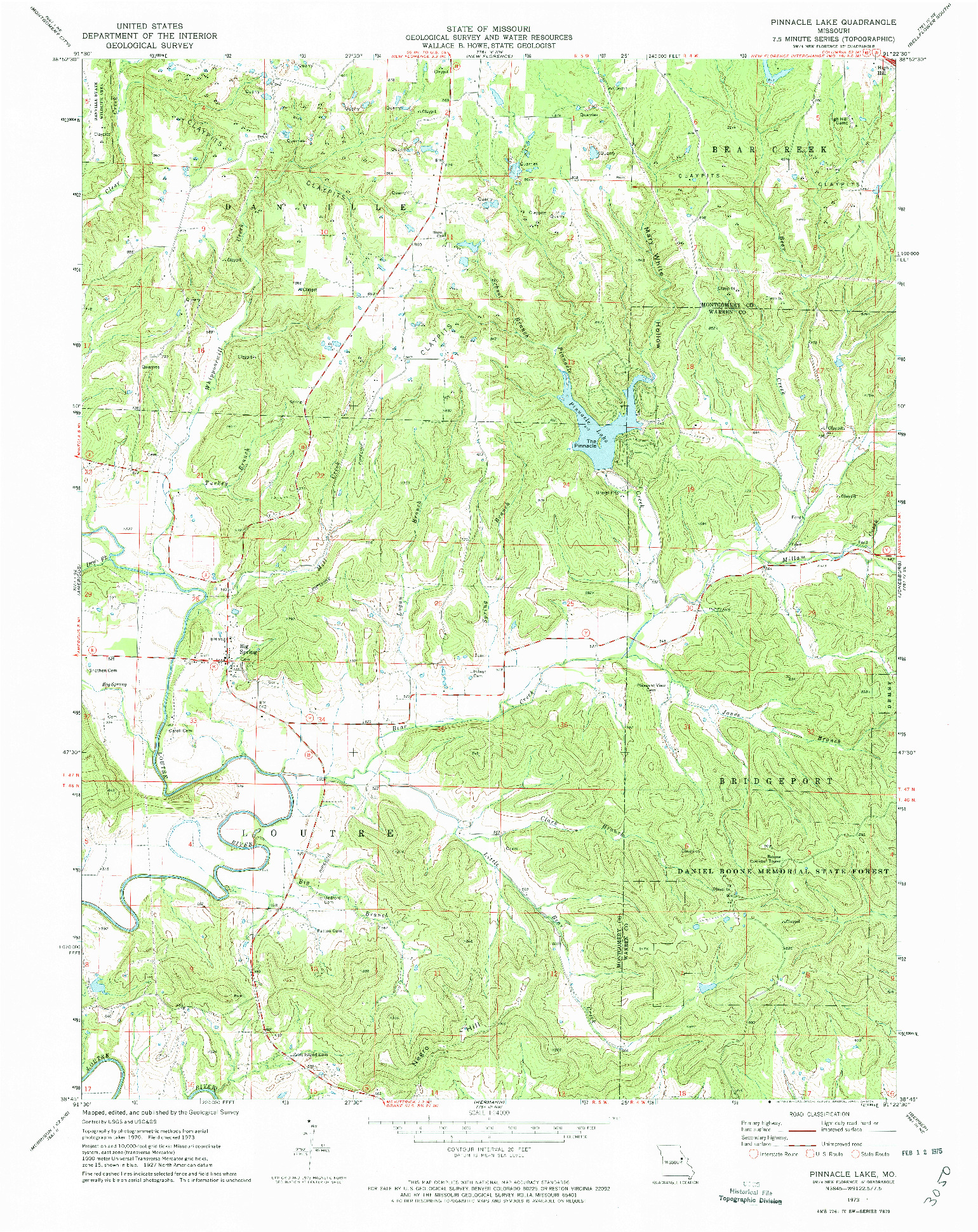 USGS 1:24000-SCALE QUADRANGLE FOR PINNACLE LAKE, MO 1973