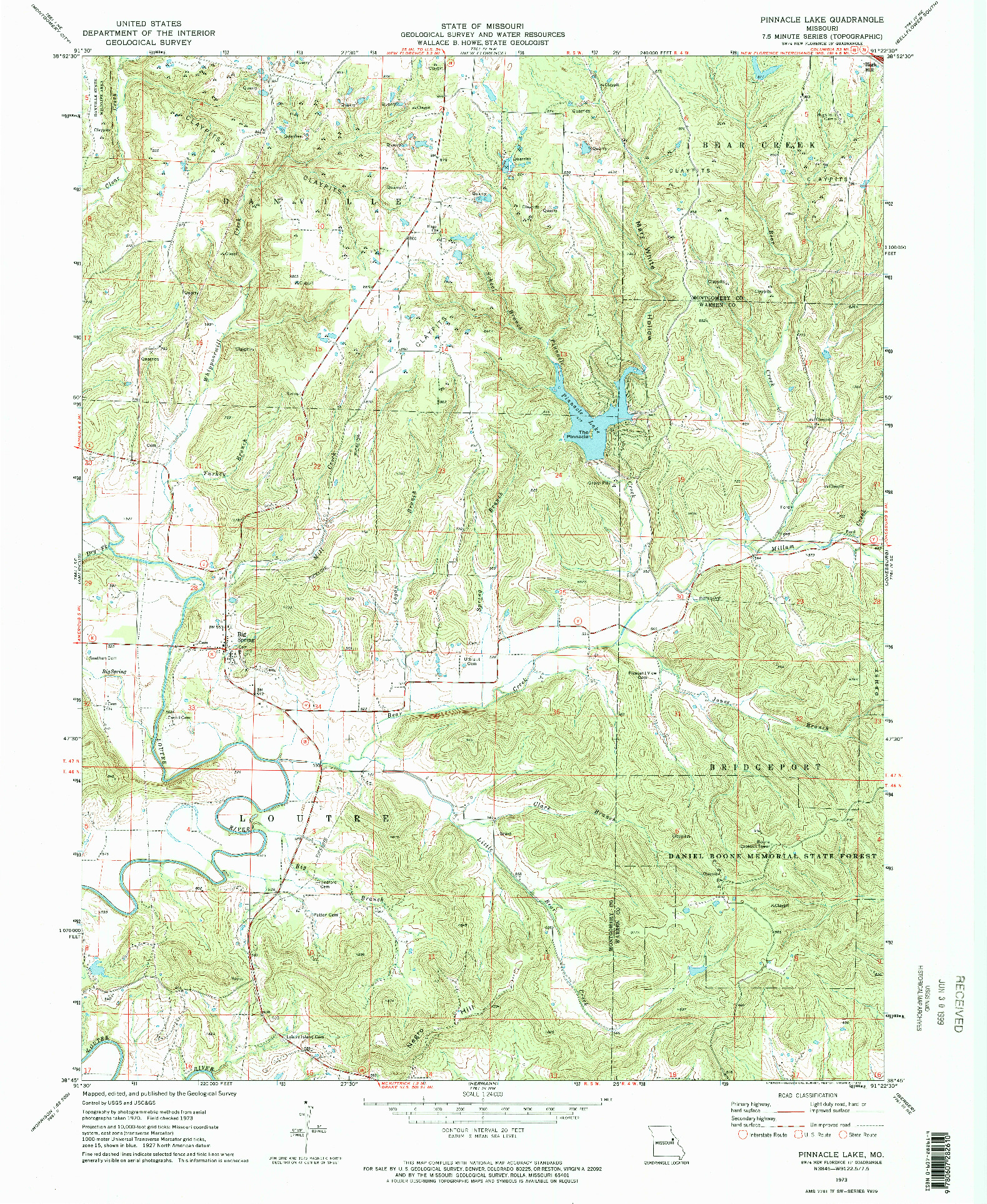 USGS 1:24000-SCALE QUADRANGLE FOR PINNACLE LAKE, MO 1973