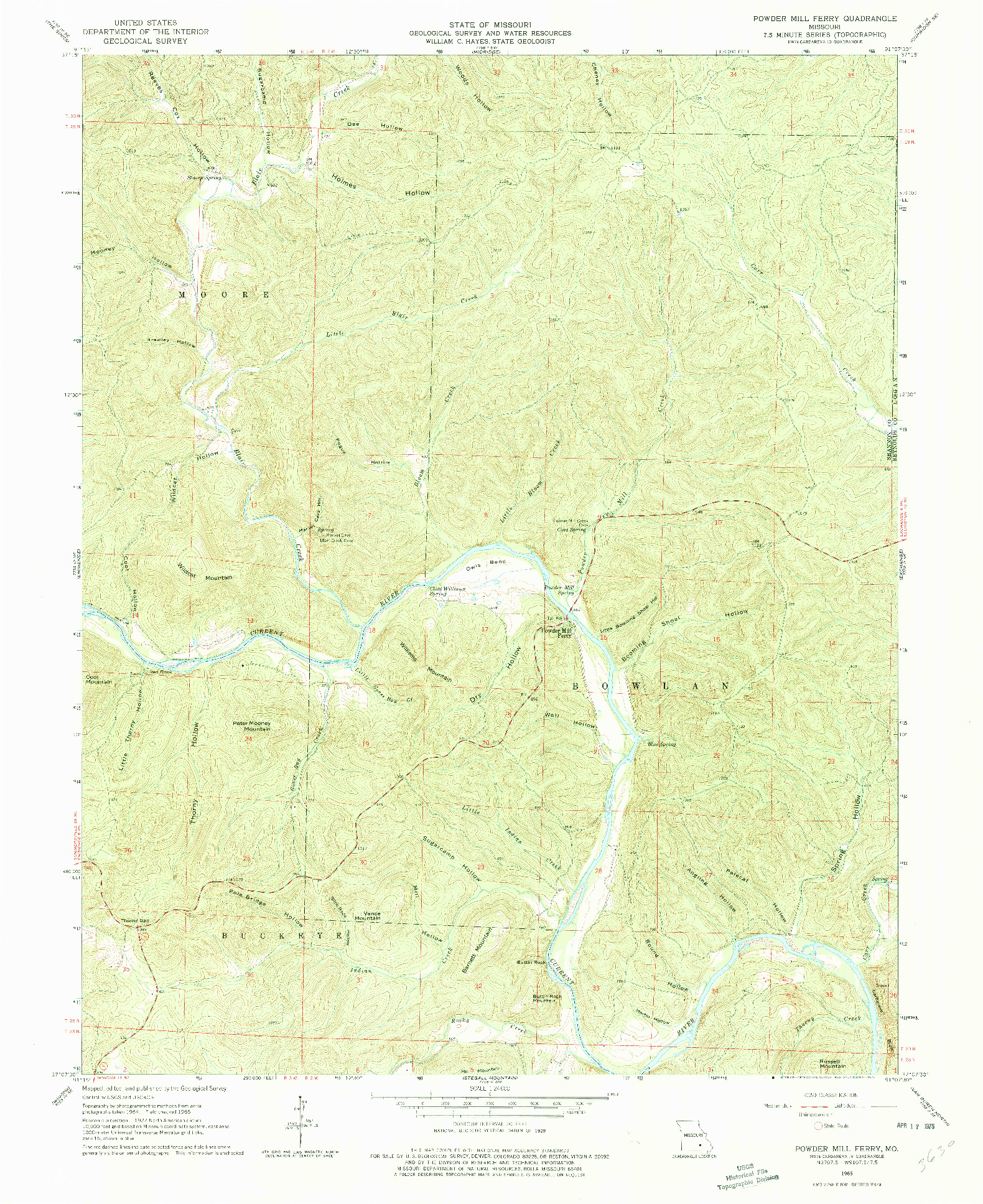 USGS 1:24000-SCALE QUADRANGLE FOR POWDER MILL FERRY, MO 1965