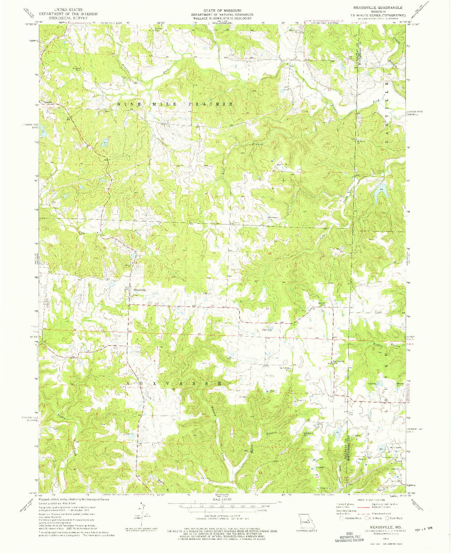 USGS 1:24000-SCALE QUADRANGLE FOR READSVILLE, MO 1973