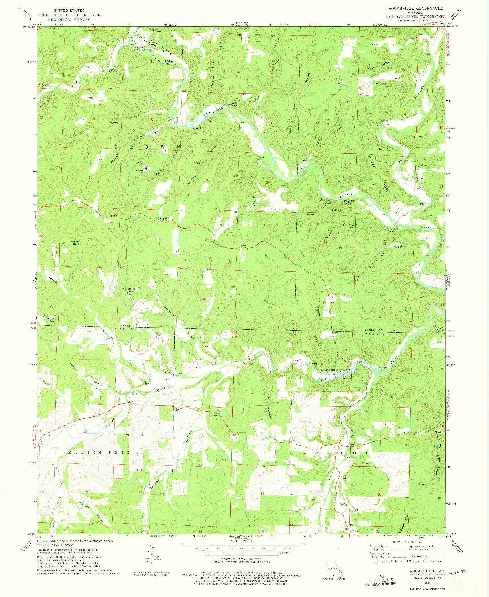 USGS 1:24000-SCALE QUADRANGLE FOR ROCKBRIDGE, MO 1973