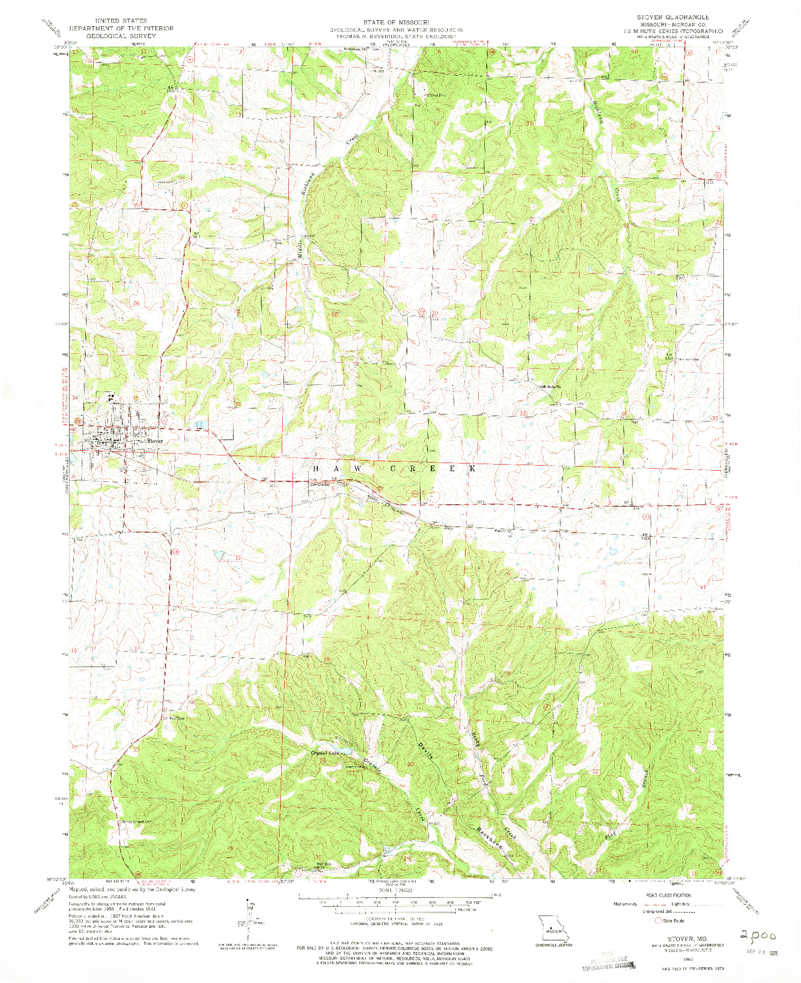 USGS 1:24000-SCALE QUADRANGLE FOR STOVER, MO 1961