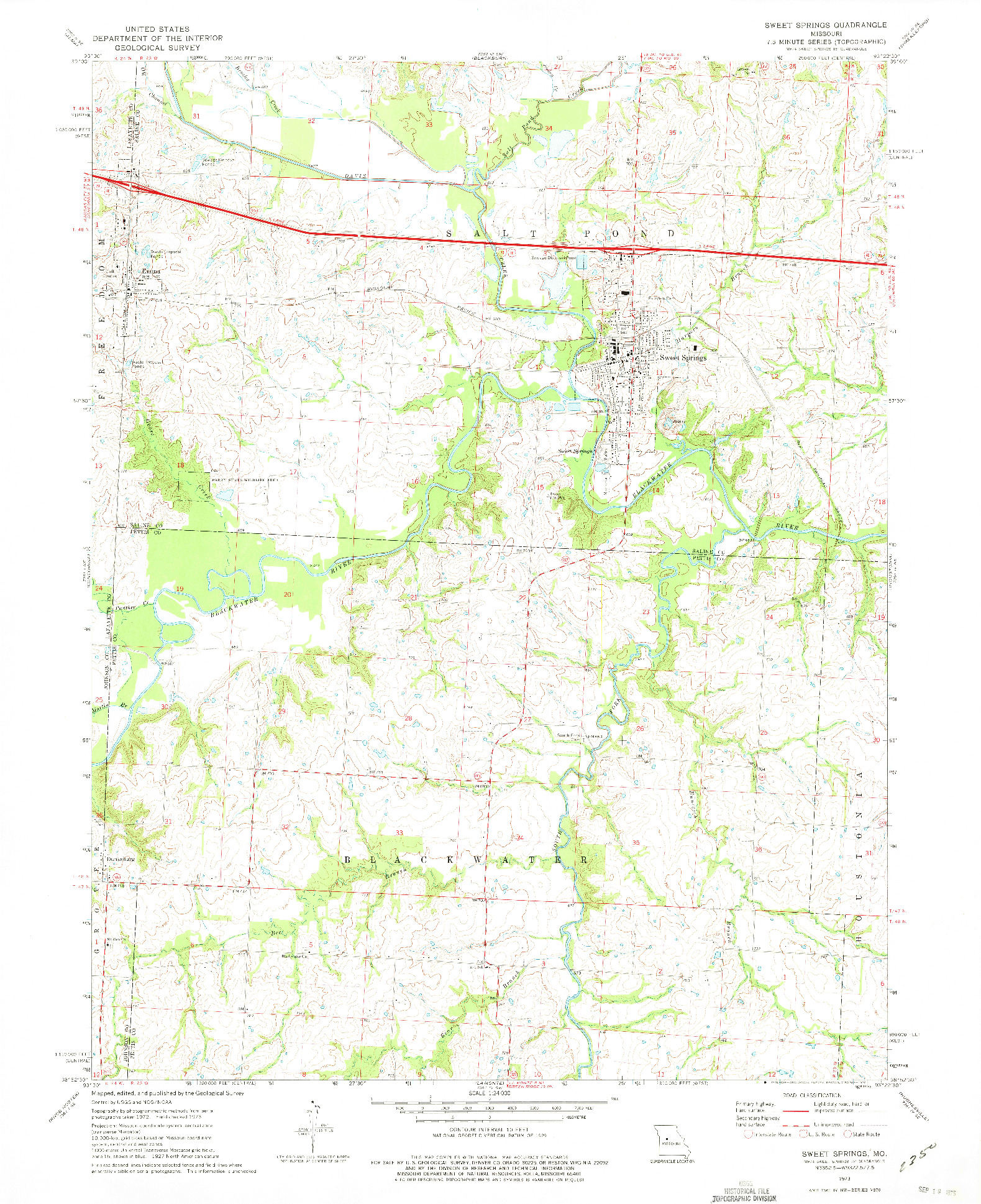 USGS 1:24000-SCALE QUADRANGLE FOR SWEET SPRINGS, MO 1973