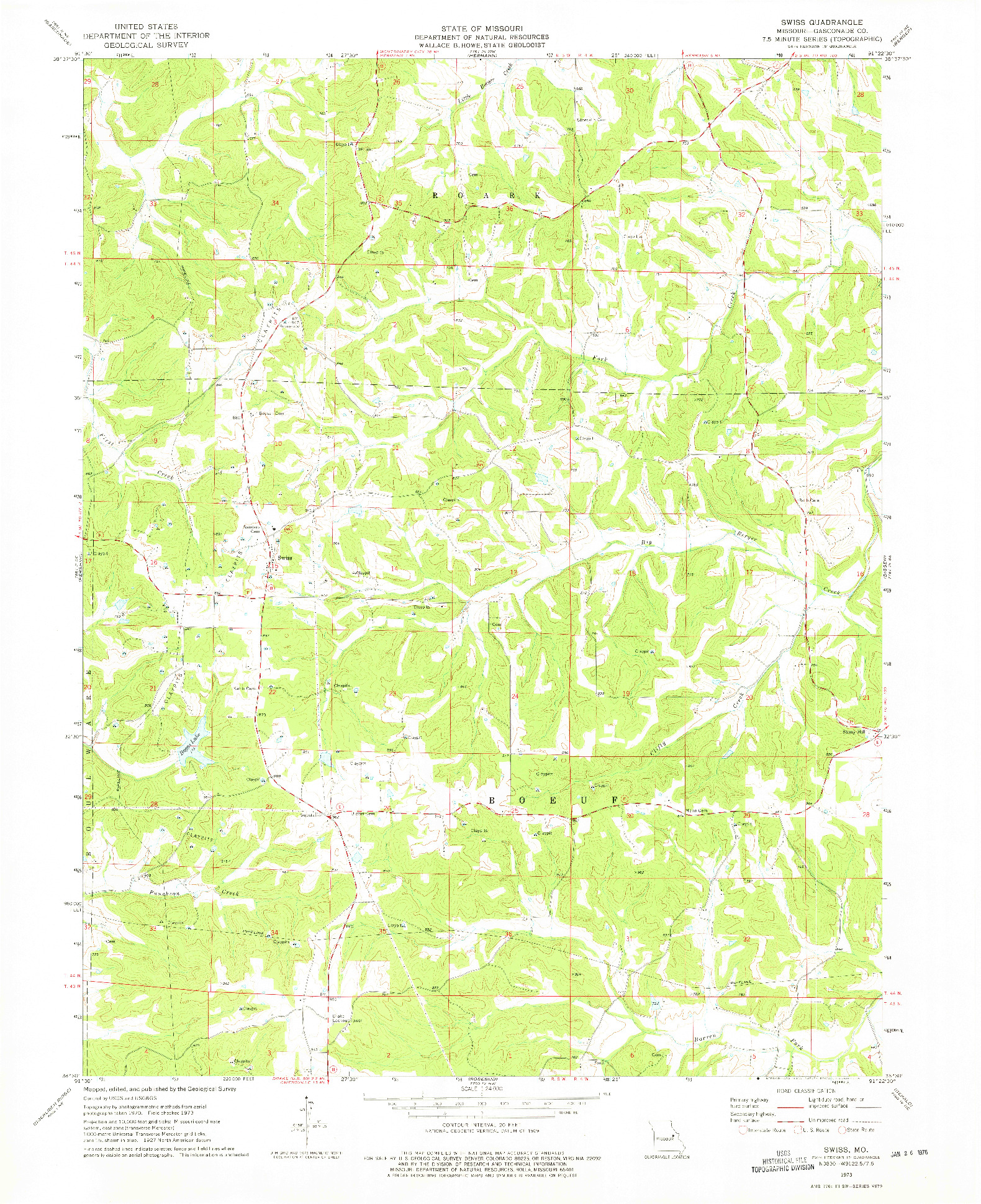 USGS 1:24000-SCALE QUADRANGLE FOR SWISS, MO 1973