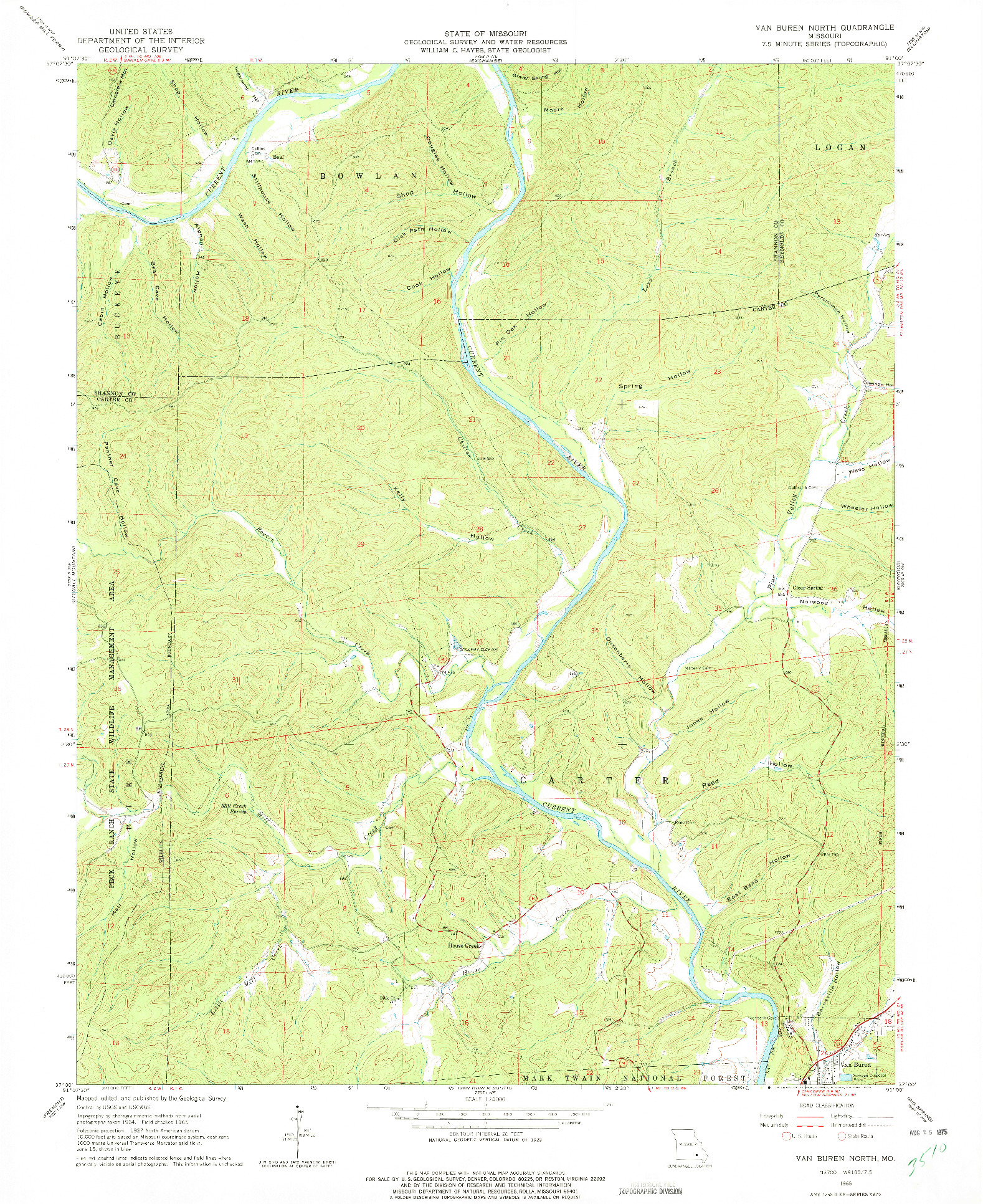 USGS 1:24000-SCALE QUADRANGLE FOR VAN BUREN NORTH, MO 1965
