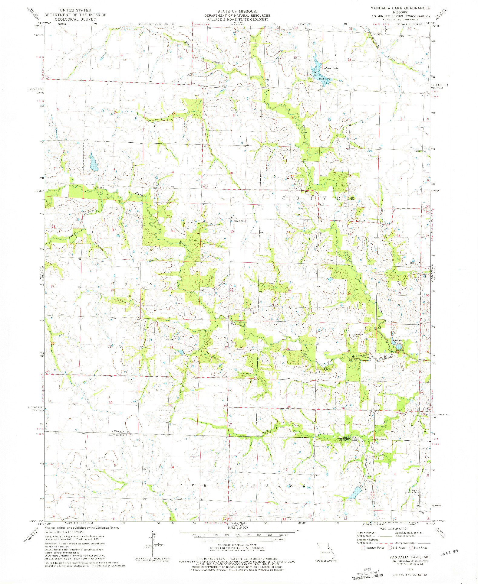 USGS 1:24000-SCALE QUADRANGLE FOR VANDALIA LAKE, MO 1973