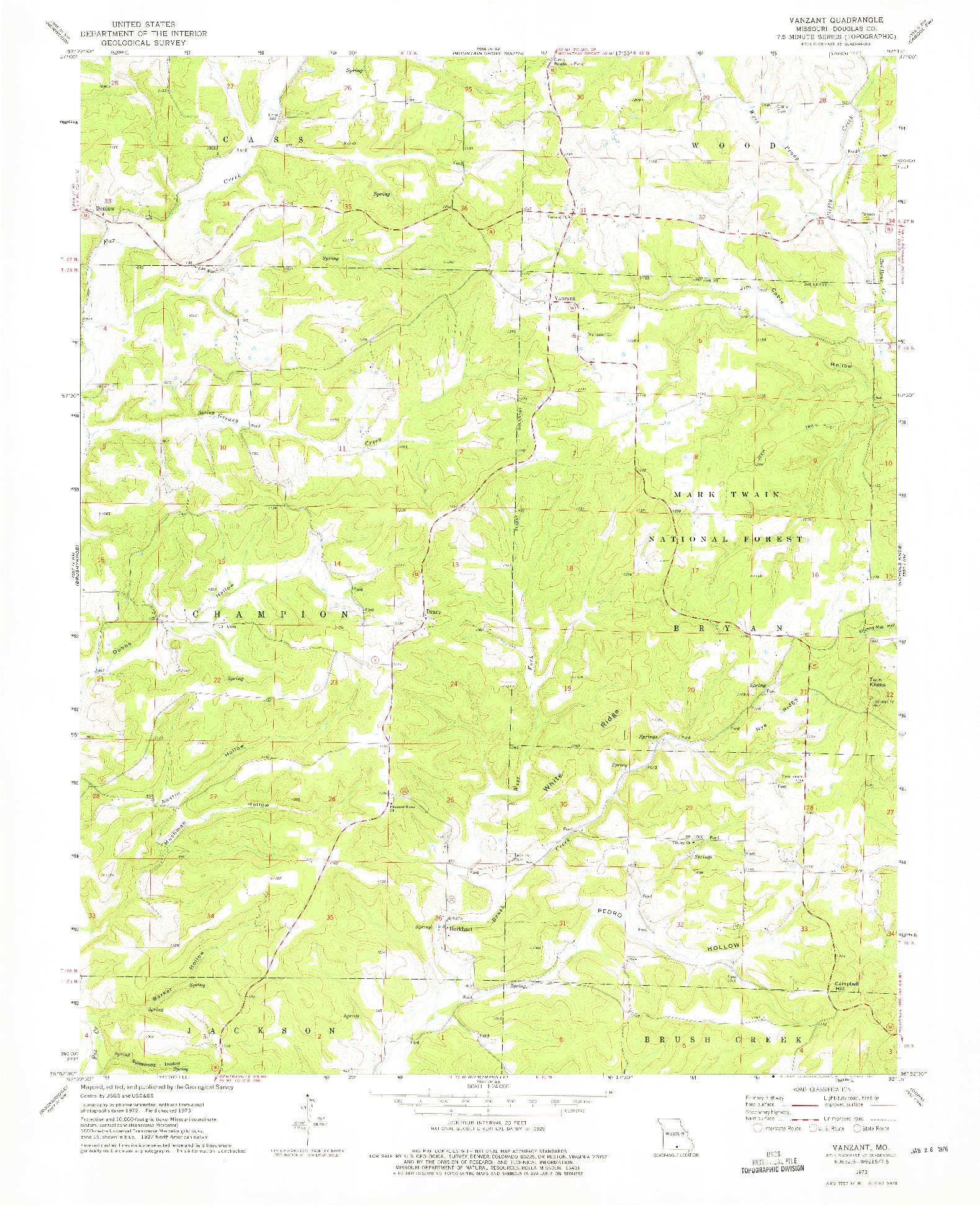 USGS 1:24000-SCALE QUADRANGLE FOR VANZANT, MO 1973