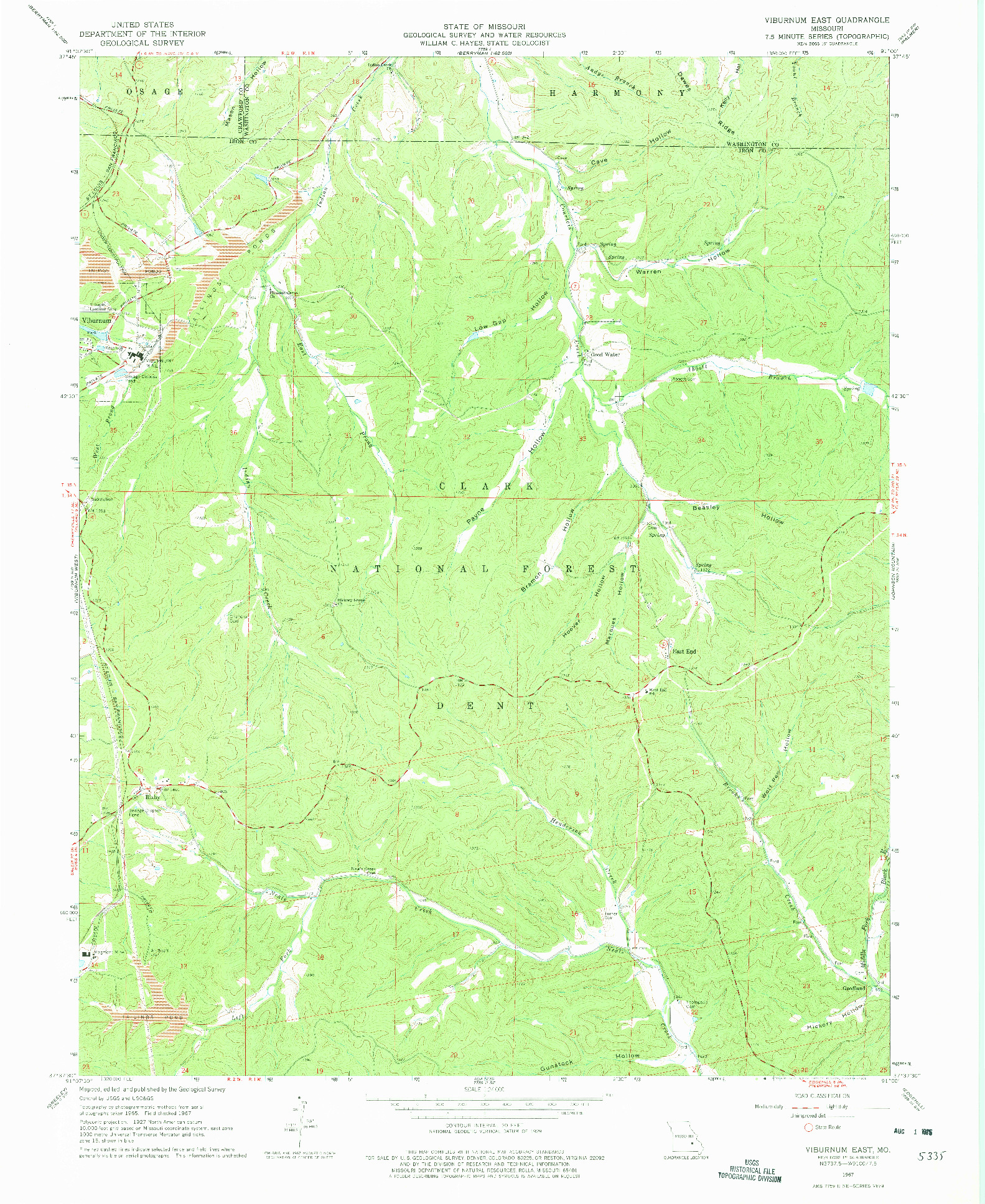 USGS 1:24000-SCALE QUADRANGLE FOR VIBURNUM EAST, MO 1967