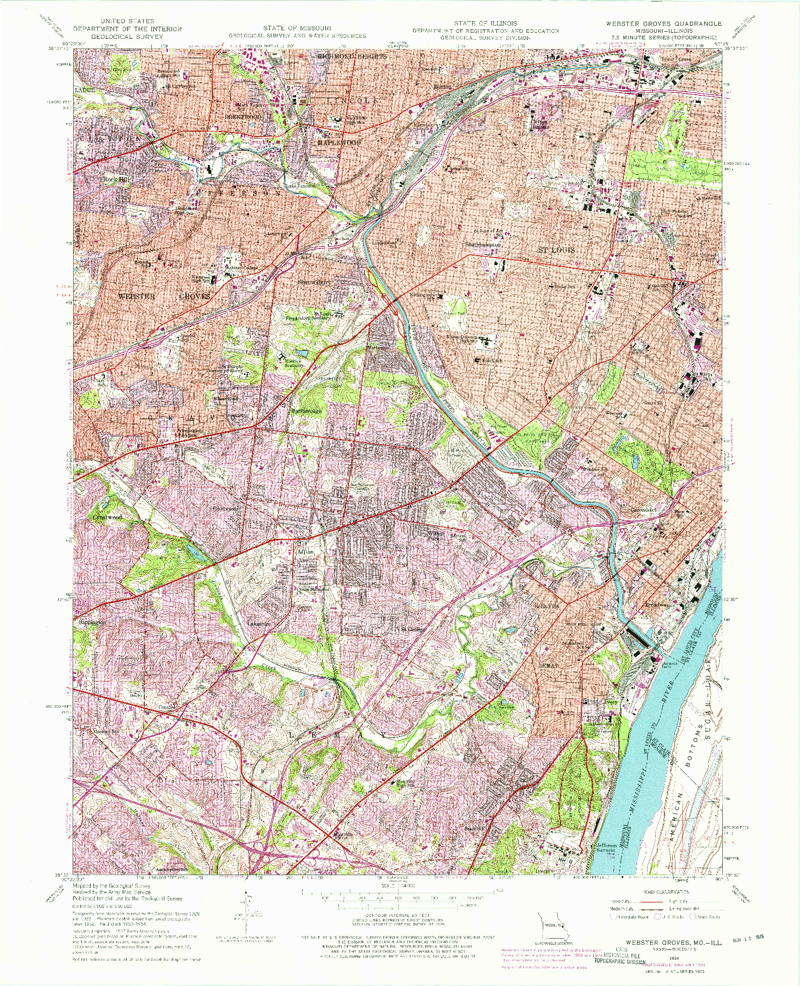 USGS 1:24000-SCALE QUADRANGLE FOR WEBSTER GROVES, MO 1954