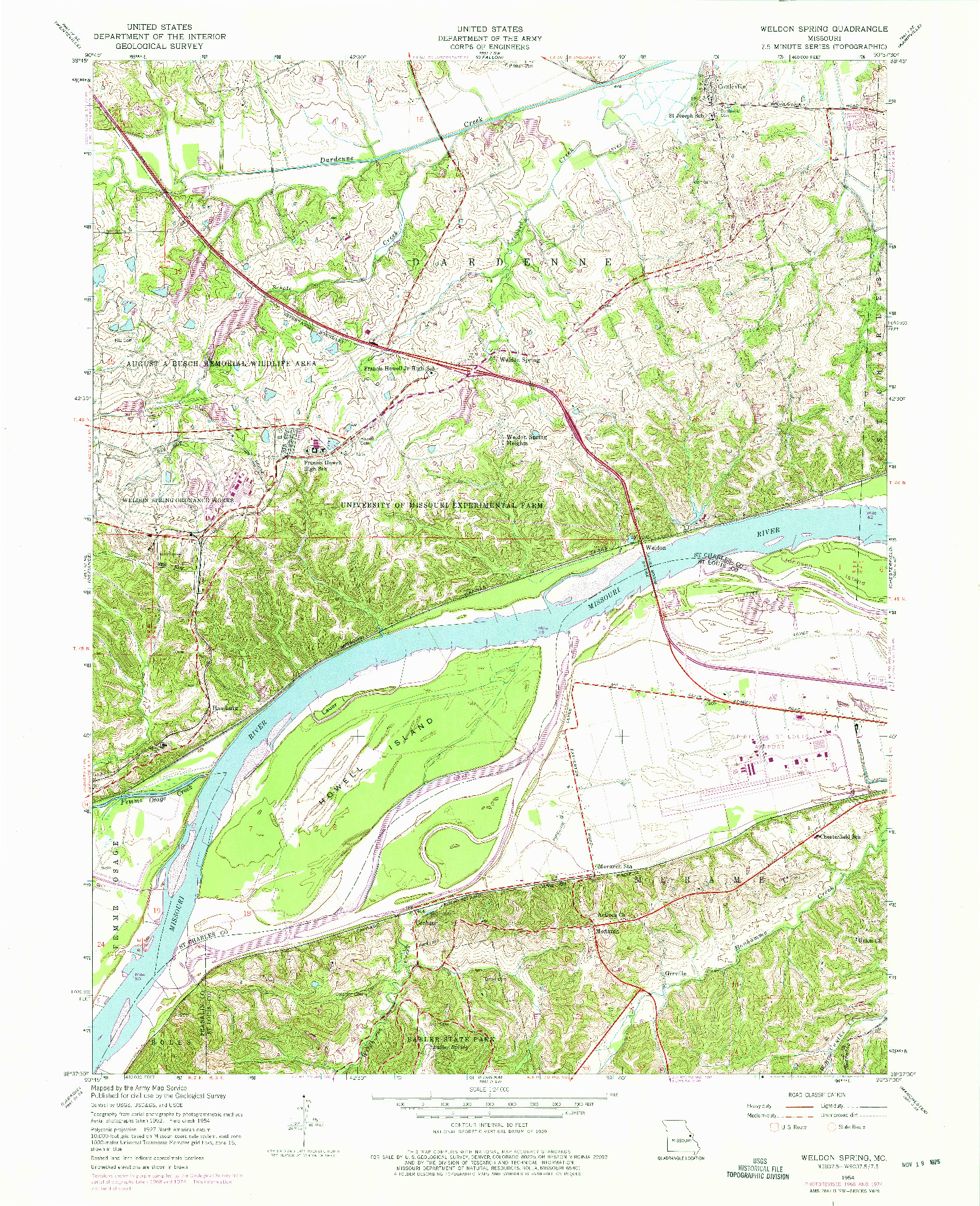 USGS 1:24000-SCALE QUADRANGLE FOR WELDON SPRING, MO 1954