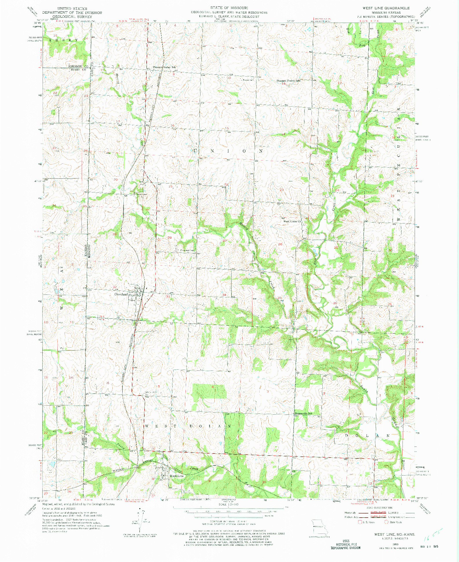 USGS 1:24000-SCALE QUADRANGLE FOR WEST LINE, MO 1953