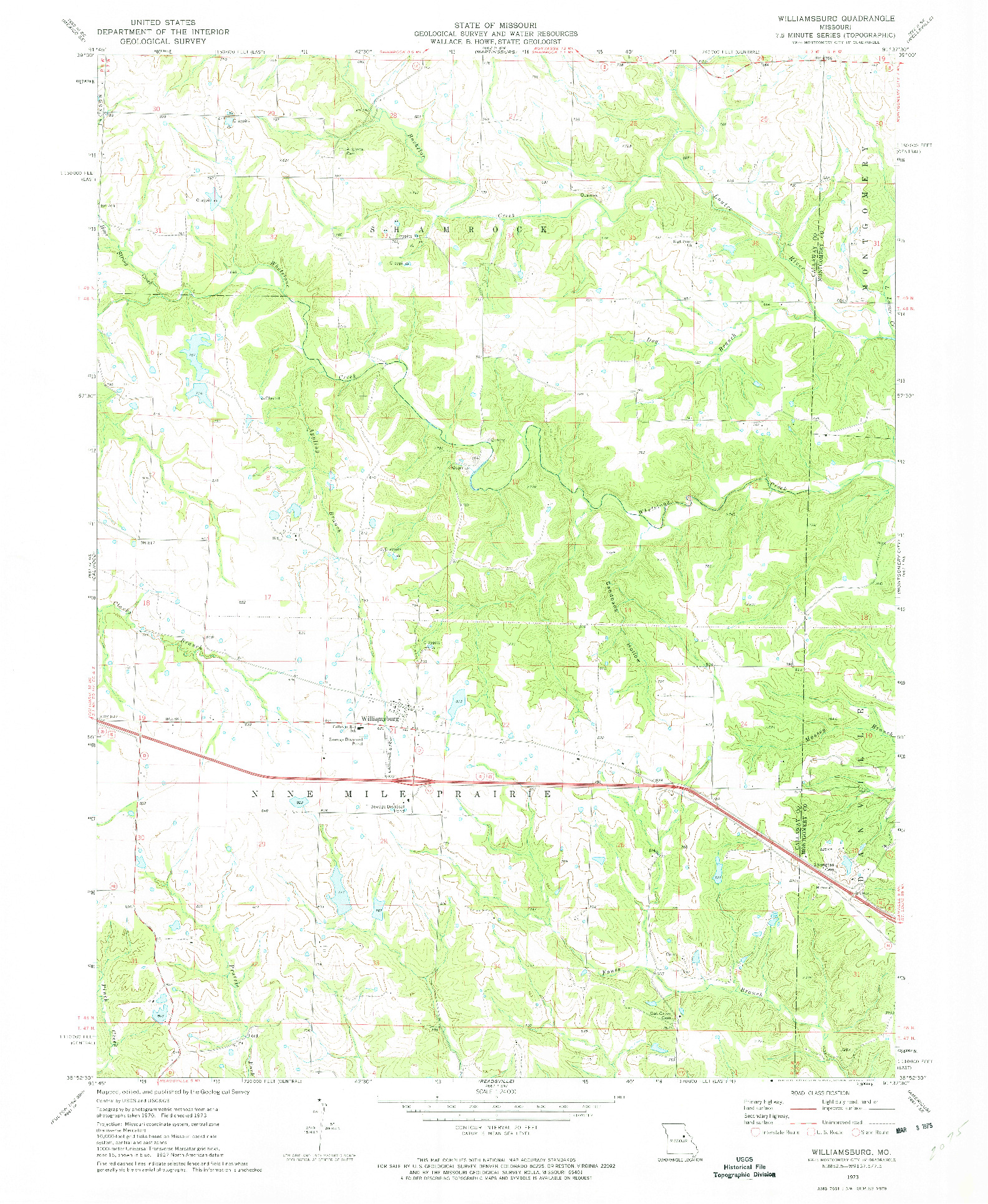 USGS 1:24000-SCALE QUADRANGLE FOR WILLIAMSBURG, MO 1973