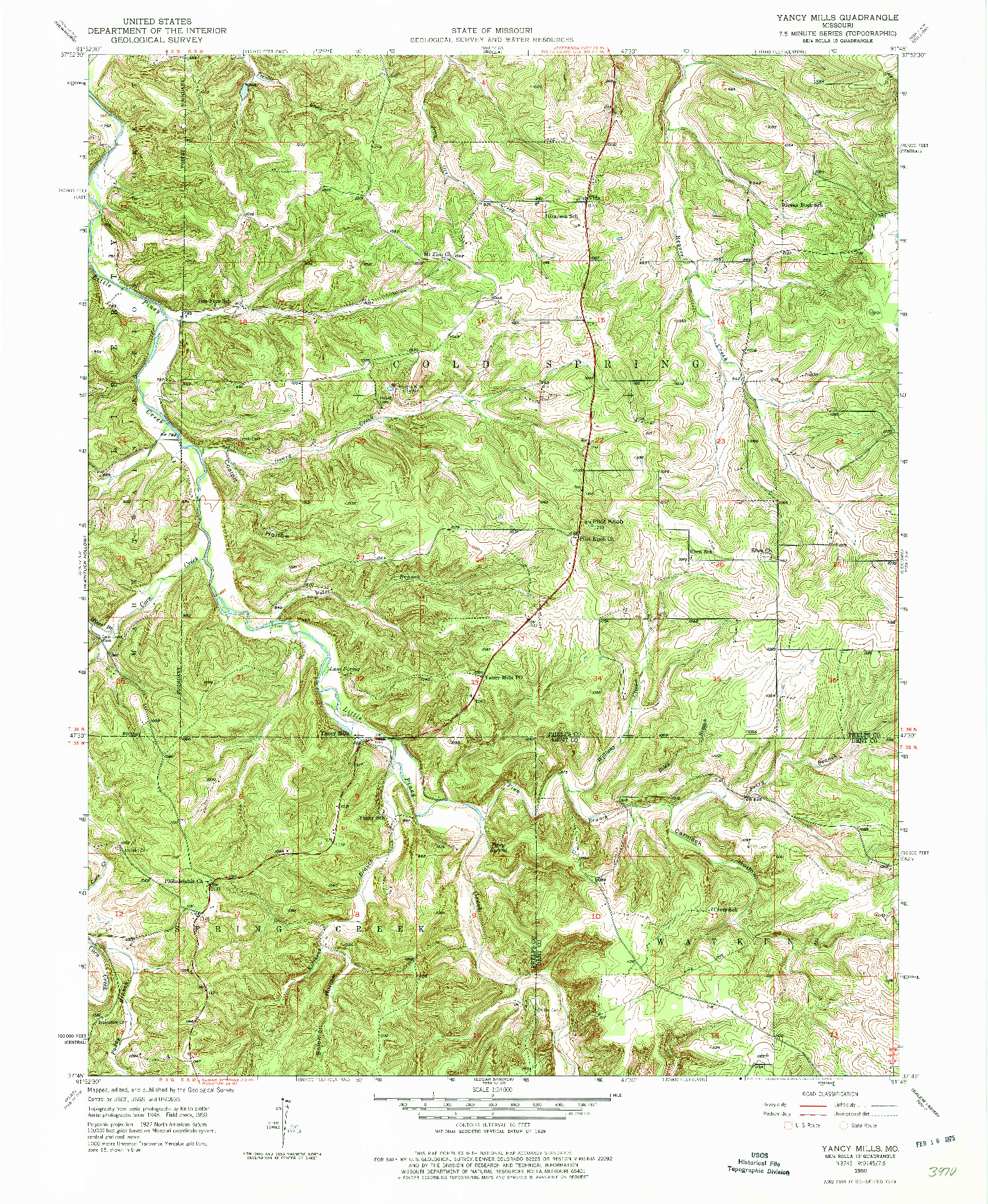 USGS 1:24000-SCALE QUADRANGLE FOR YANCY MILLS, MO 1950