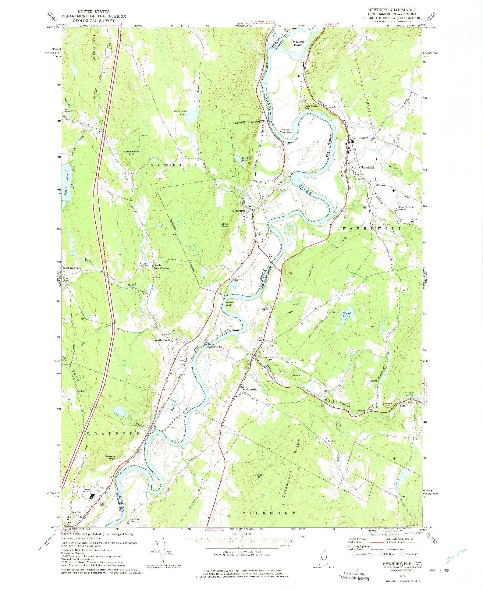 USGS 1:24000-SCALE QUADRANGLE FOR NEWBURY, NH 1973