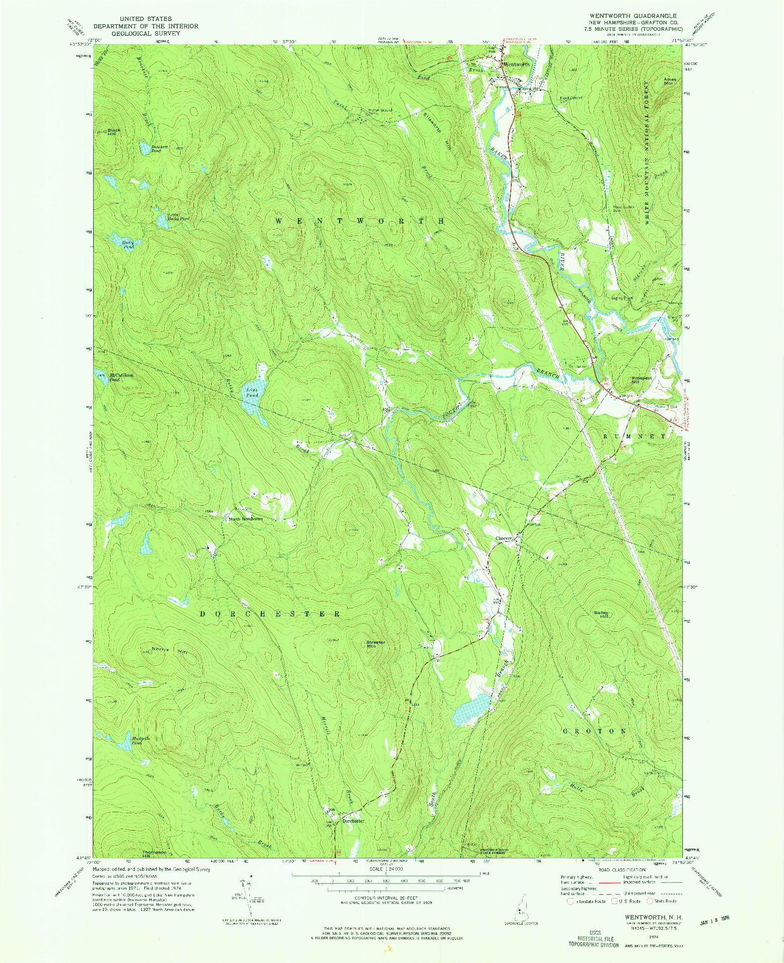 USGS 1:24000-SCALE QUADRANGLE FOR WENTWORTH, NH 1974