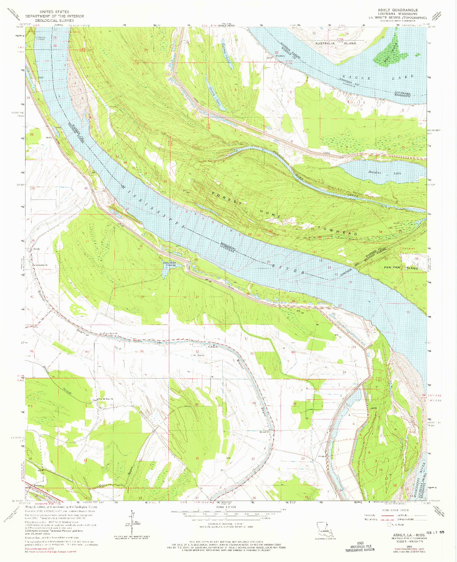 USGS 1:24000-SCALE QUADRANGLE FOR ASHLY, LA 1963