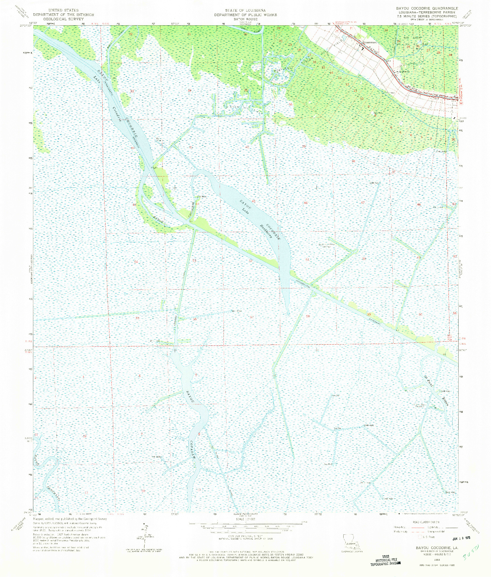 USGS 1:24000-SCALE QUADRANGLE FOR BAYOU COCODRIE, LA 1964