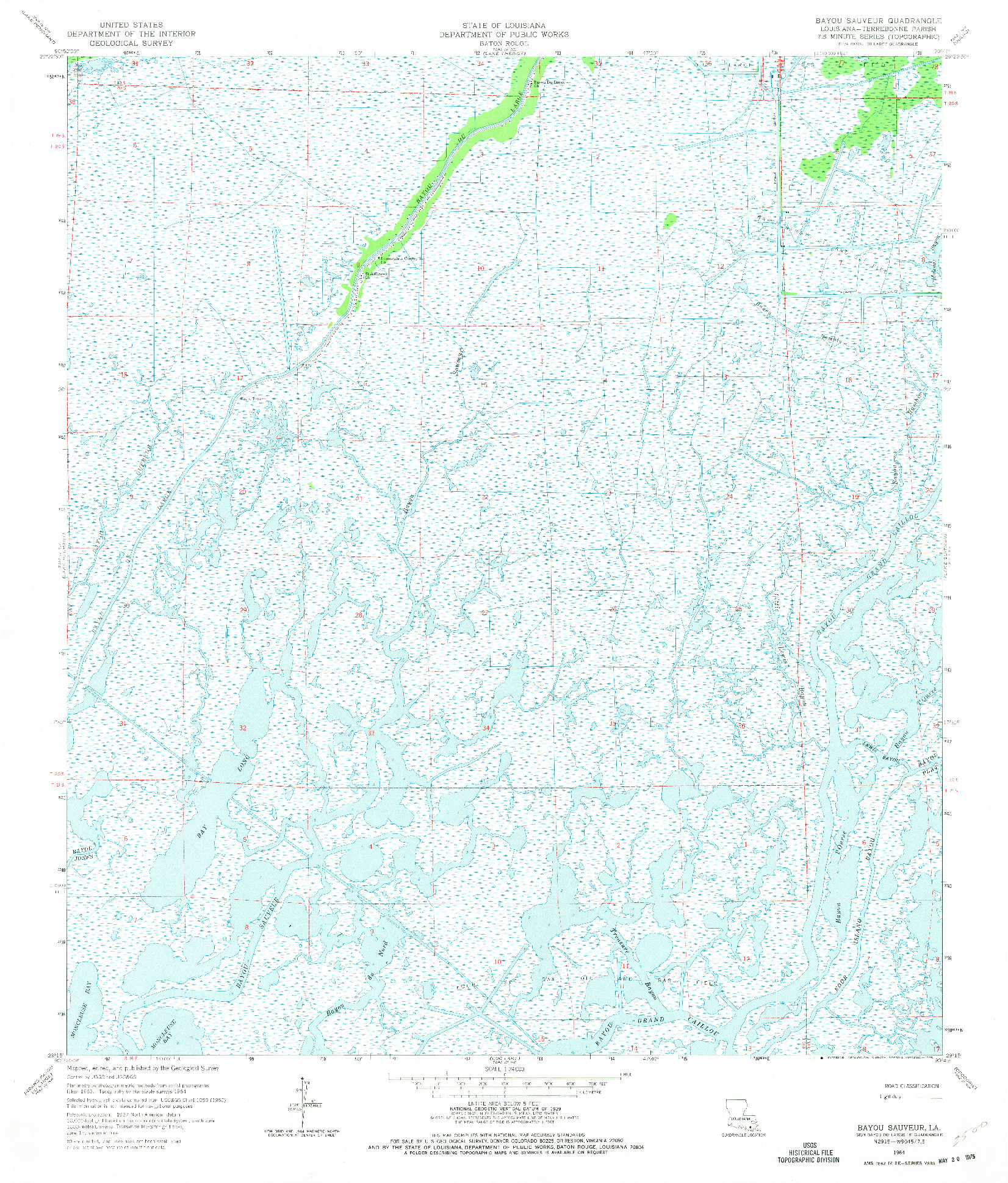 USGS 1:24000-SCALE QUADRANGLE FOR BAYOU SAUVEUR, LA 1964