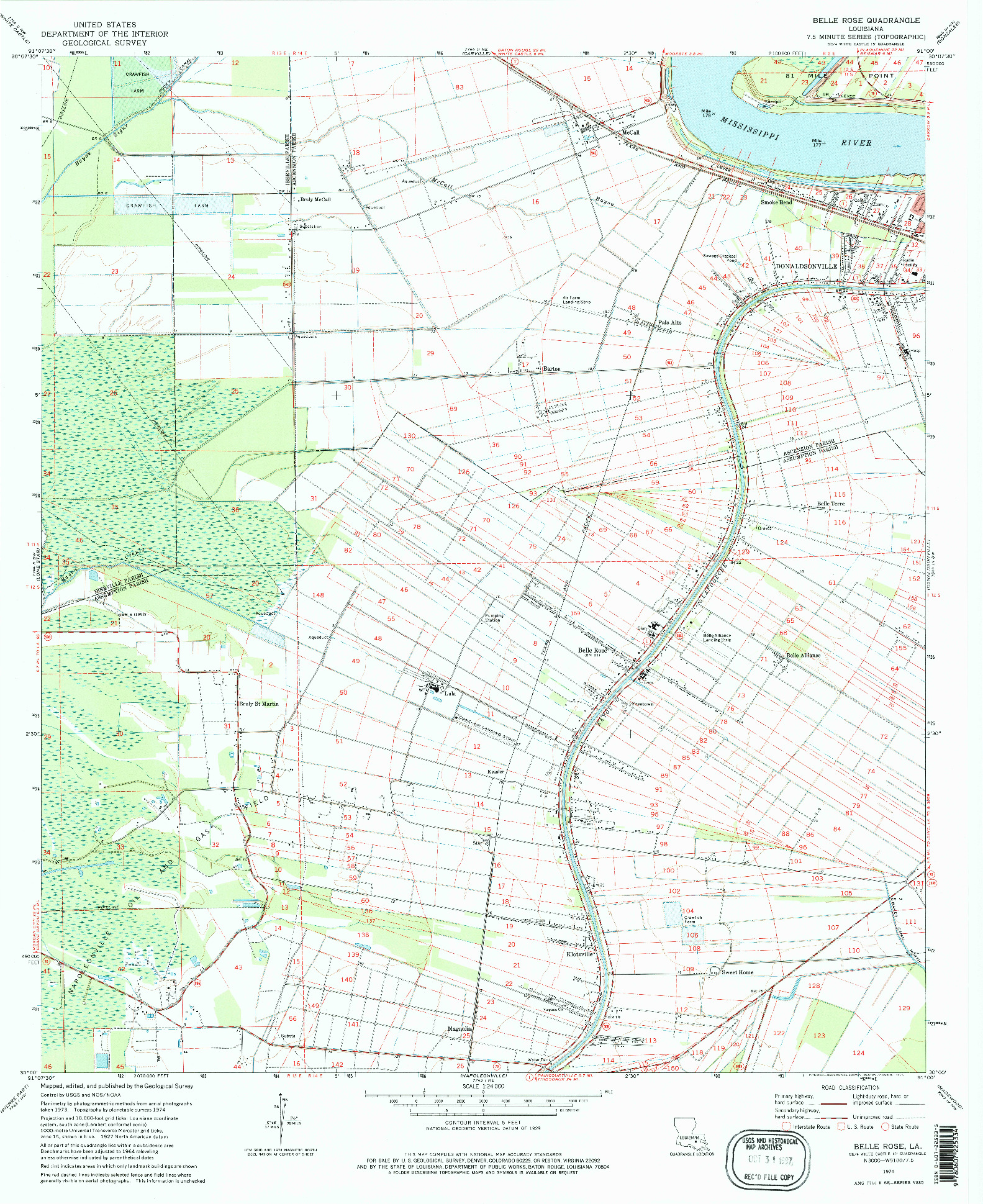USGS 1:24000-SCALE QUADRANGLE FOR BELLE ROSE, LA 1974