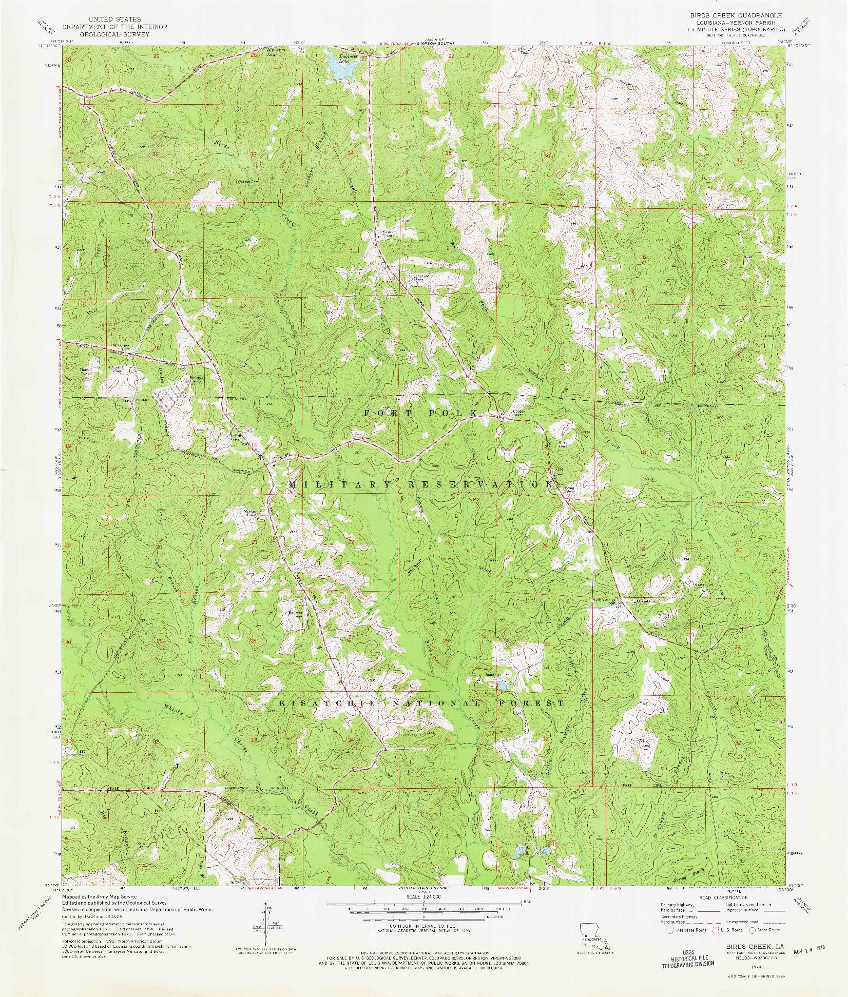 USGS 1:24000-SCALE QUADRANGLE FOR BIRDS CREEK, LA 1974