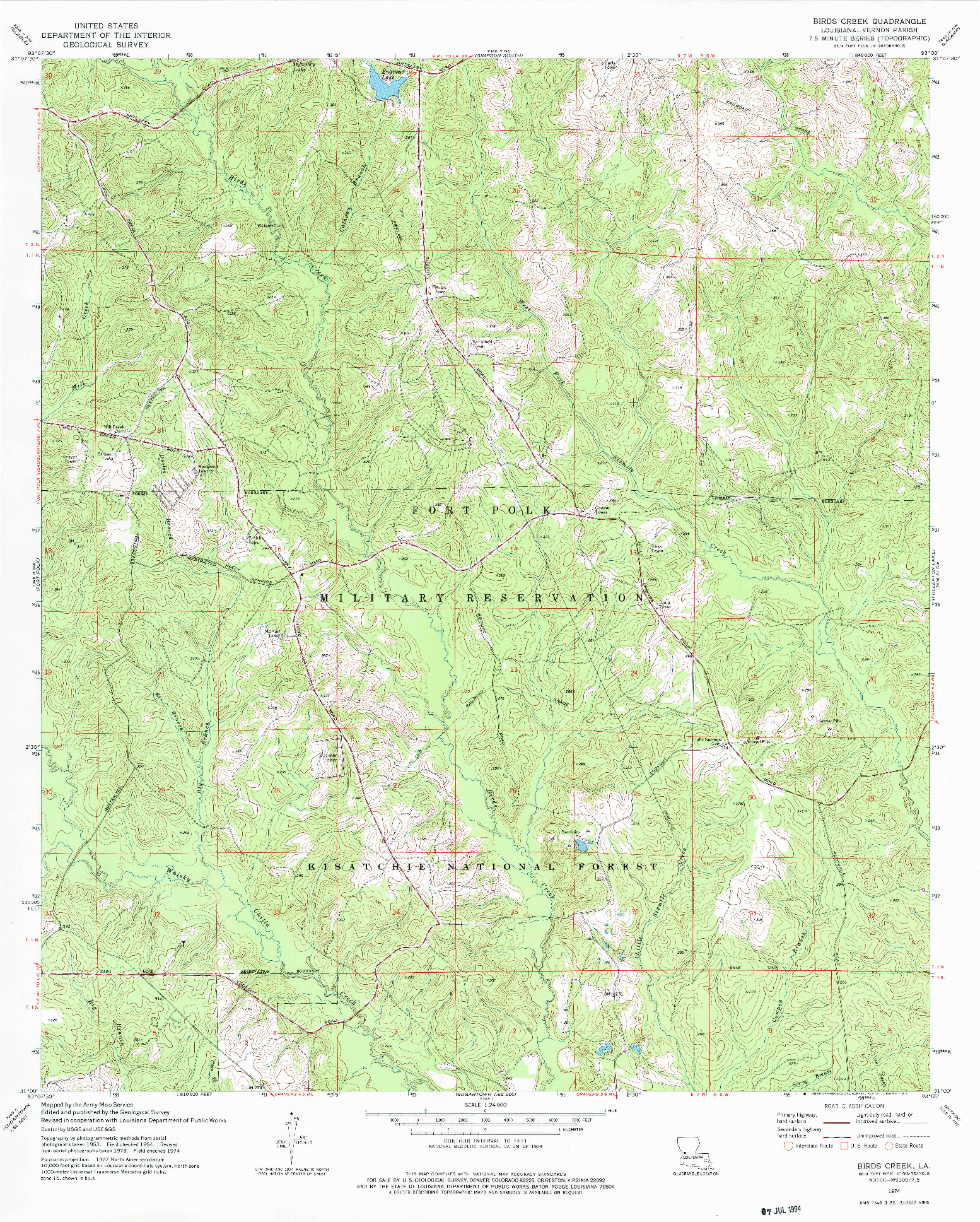 USGS 1:24000-SCALE QUADRANGLE FOR BIRDS CREEK, LA 1974