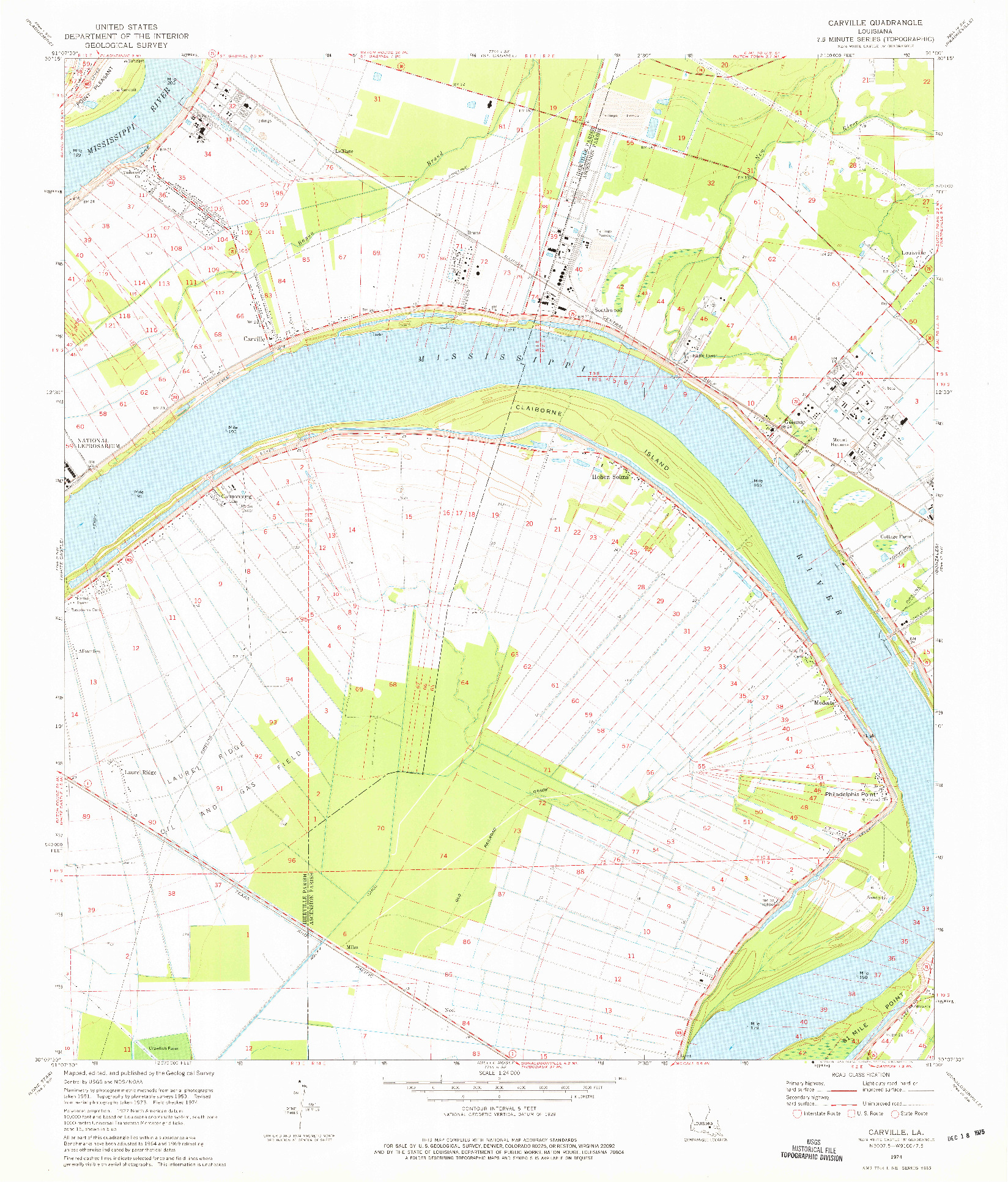 USGS 1:24000-SCALE QUADRANGLE FOR CARVILLE, LA 1974