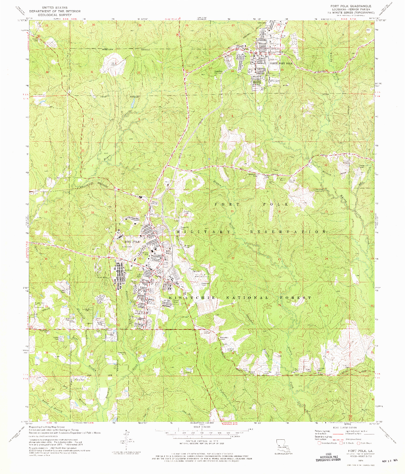 USGS 1:24000-SCALE QUADRANGLE FOR FORT POLK, LA 1974