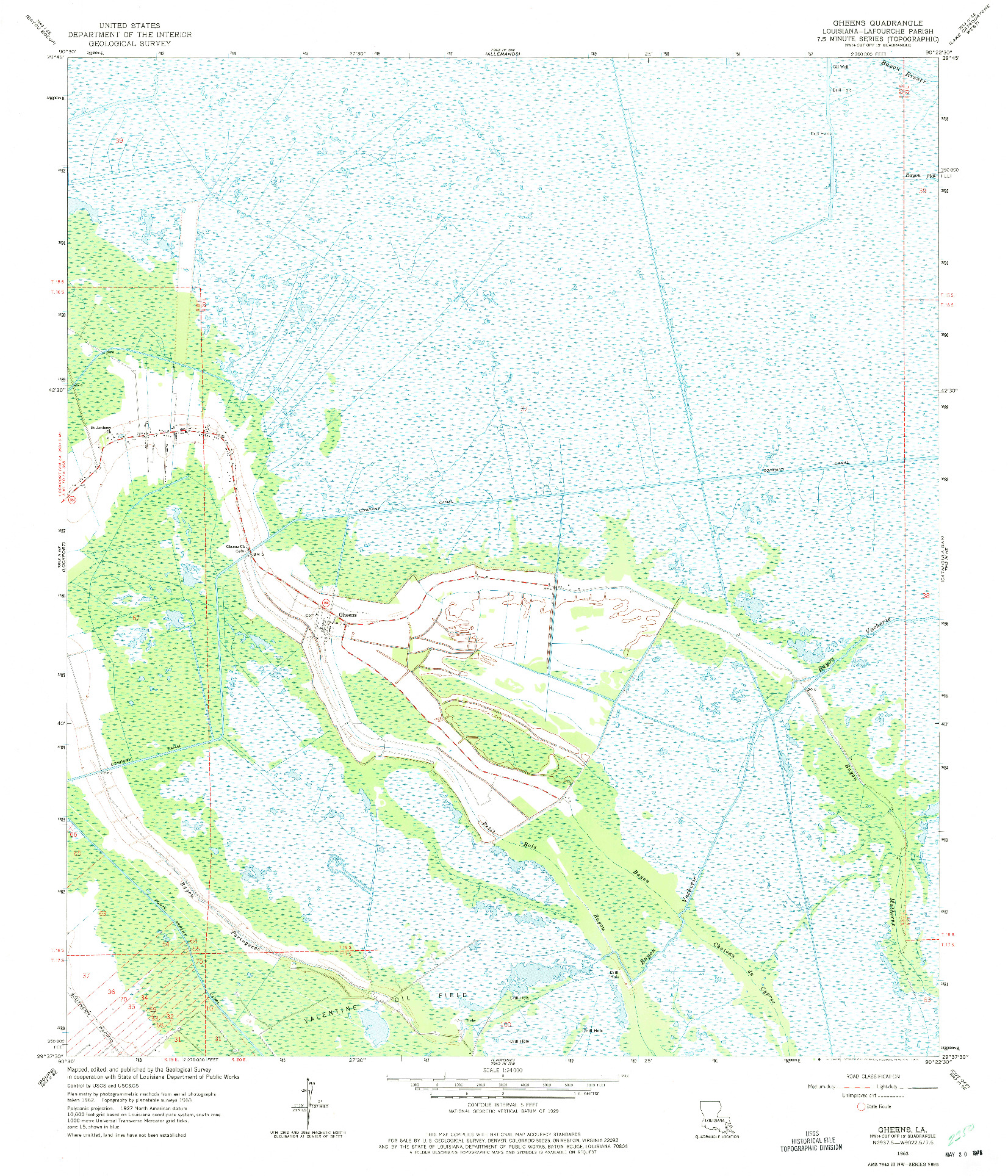 USGS 1:24000-SCALE QUADRANGLE FOR GHEENS, LA 1963