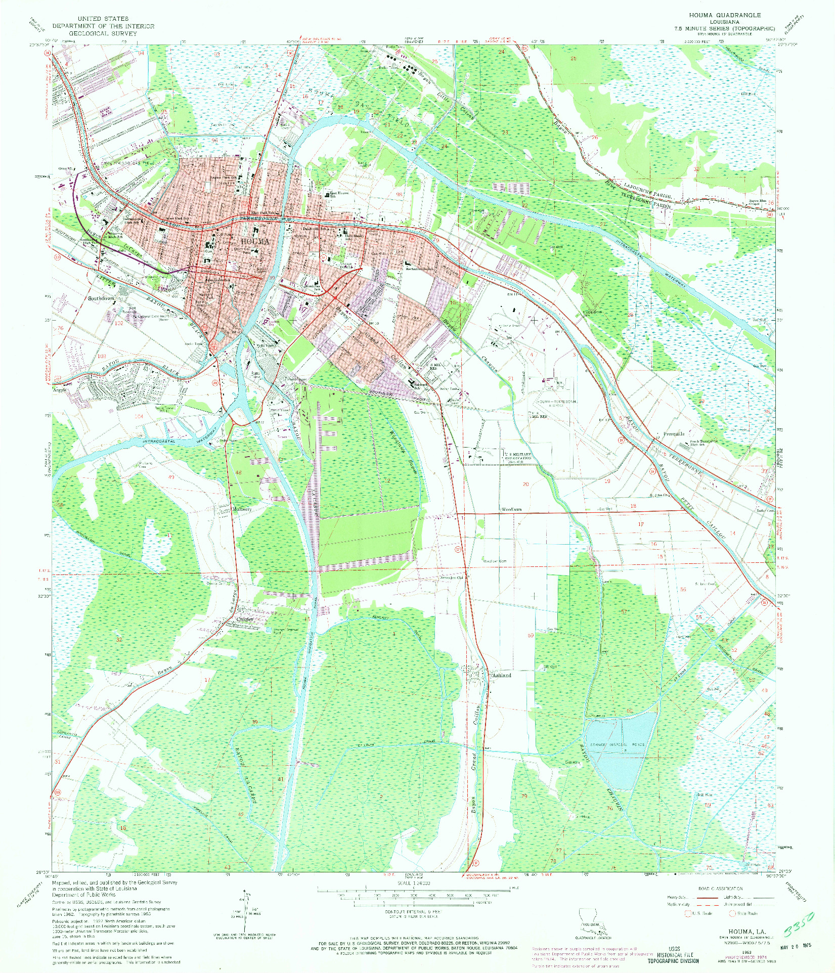 USGS 1:24000-SCALE QUADRANGLE FOR HOUMA, LA 1963