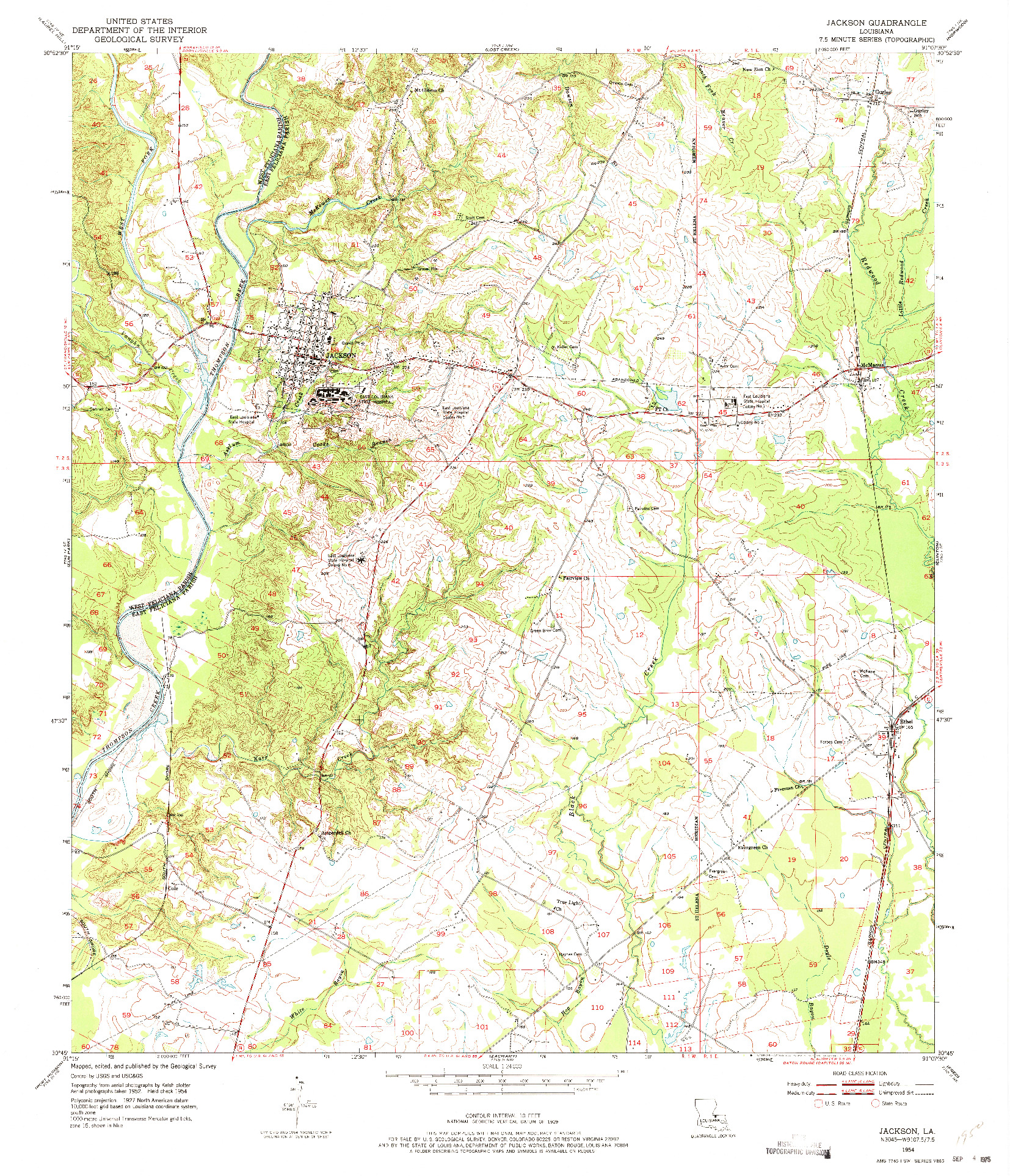 USGS 1:24000-SCALE QUADRANGLE FOR JACKSON, LA 1954