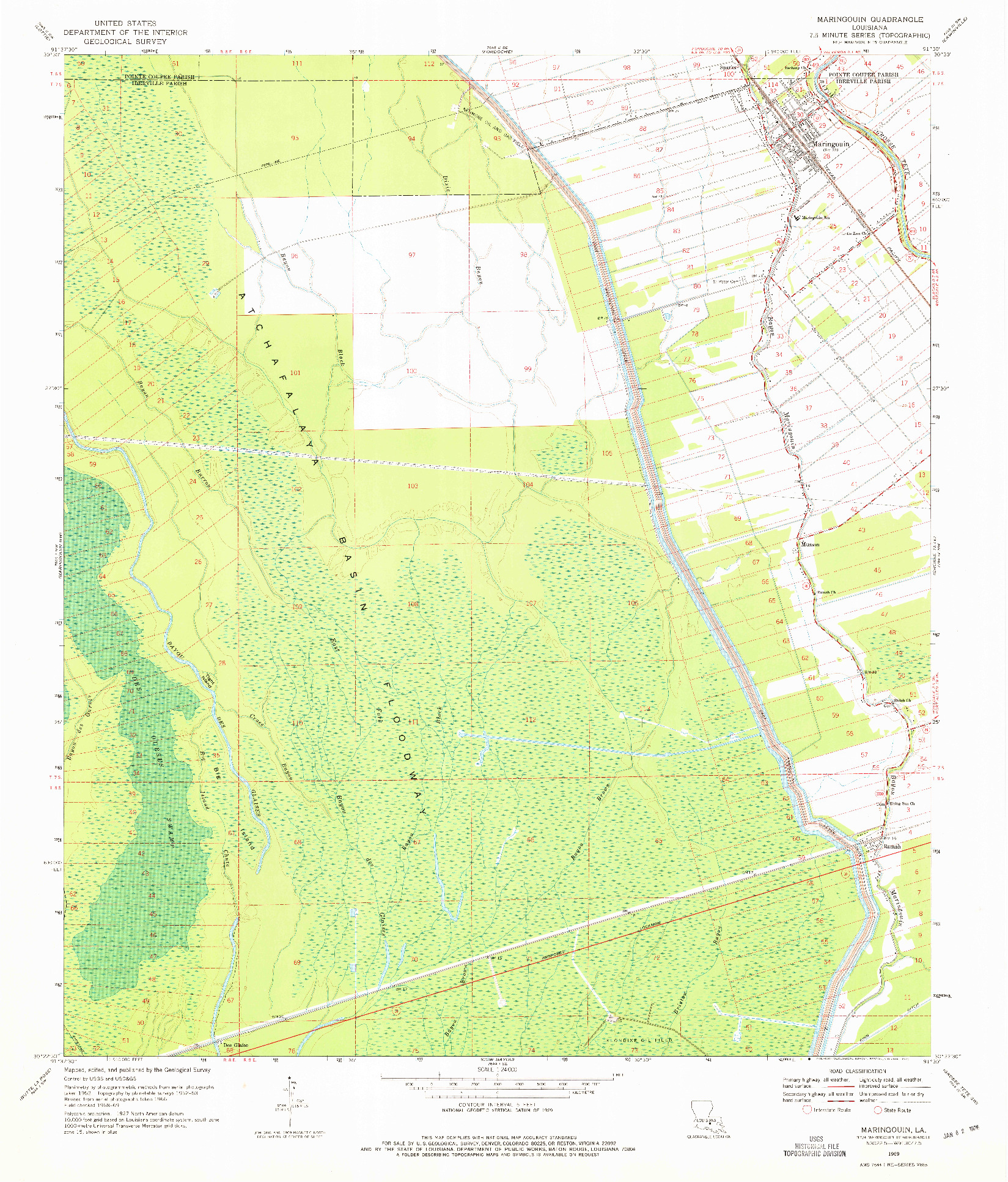 USGS 1:24000-SCALE QUADRANGLE FOR MARINGOUIN, LA 1969