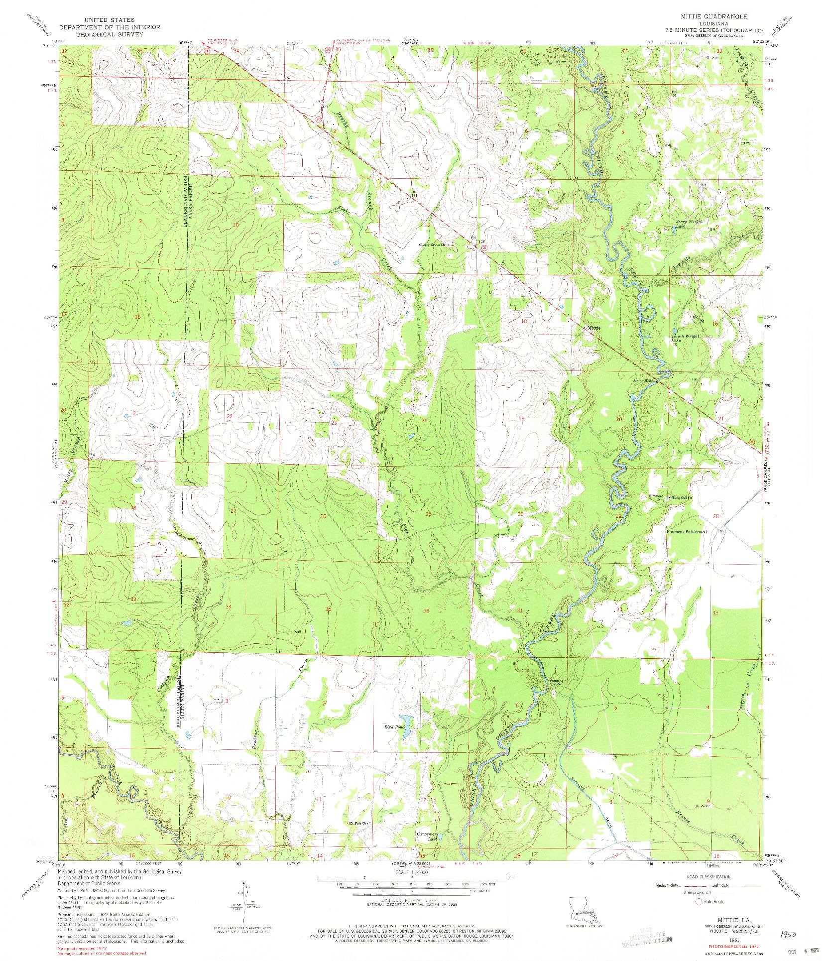 USGS 1:24000-SCALE QUADRANGLE FOR MITTIE, LA 1961