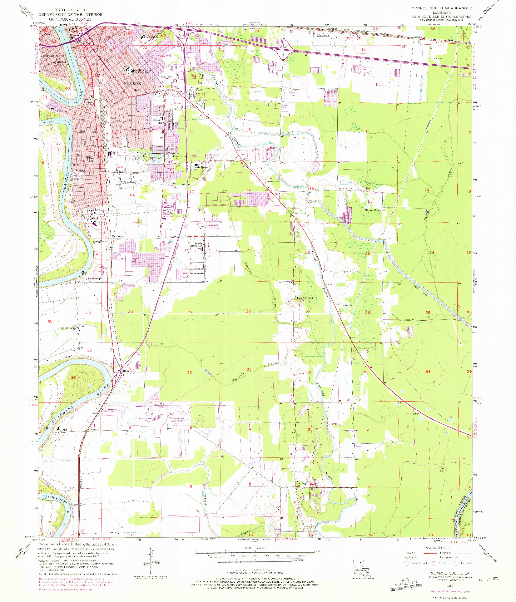 USGS 1:24000-SCALE QUADRANGLE FOR MONROE SOUTH, LA 1957