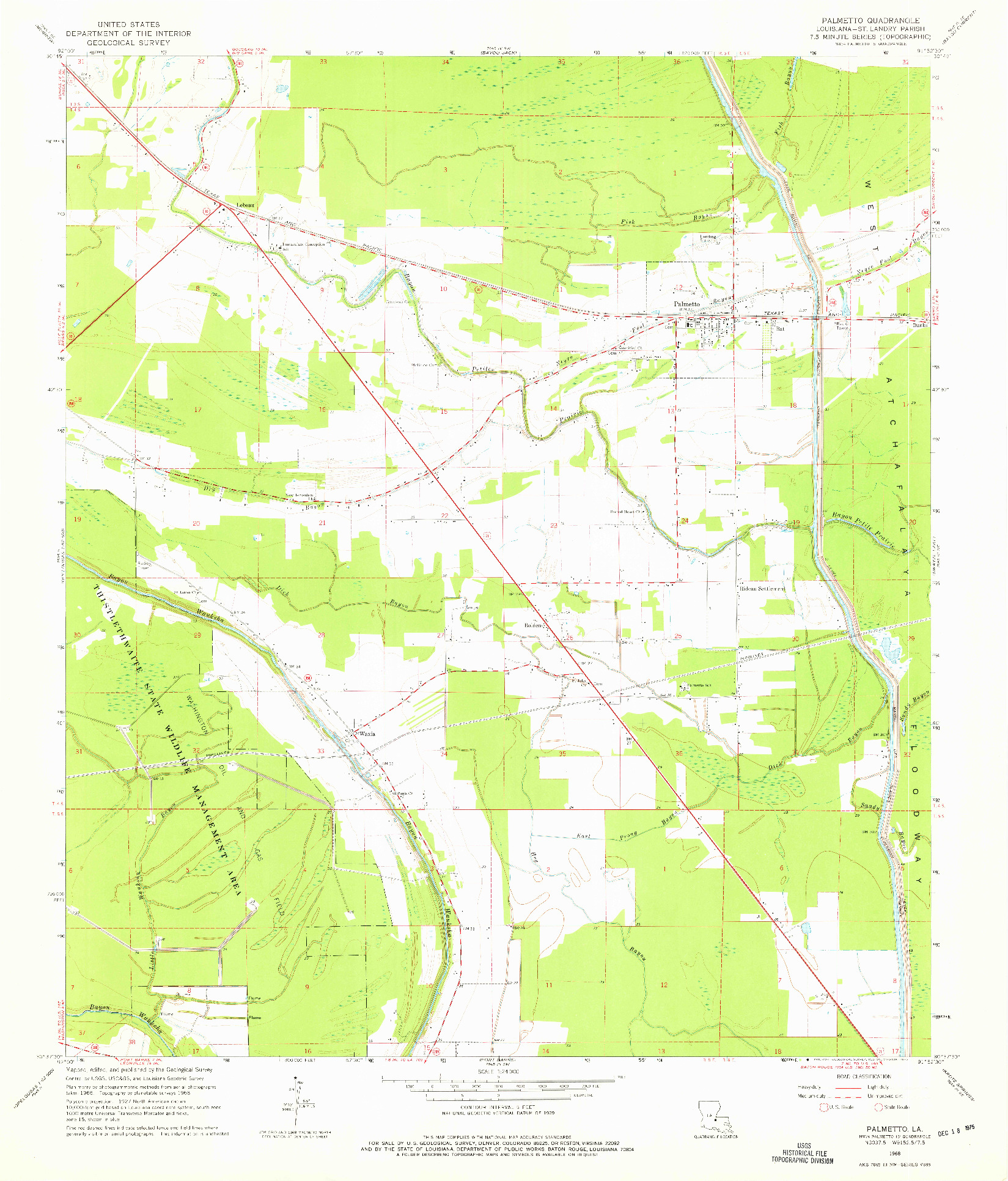 USGS 1:24000-SCALE QUADRANGLE FOR PALMETTO, LA 1968