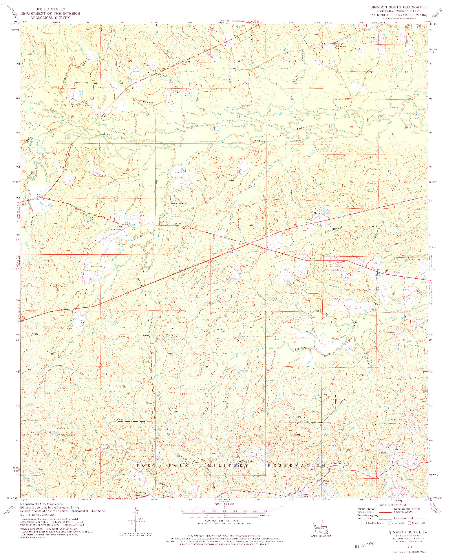 USGS 1:24000-SCALE QUADRANGLE FOR SIMPSON SOUTH, LA 1974