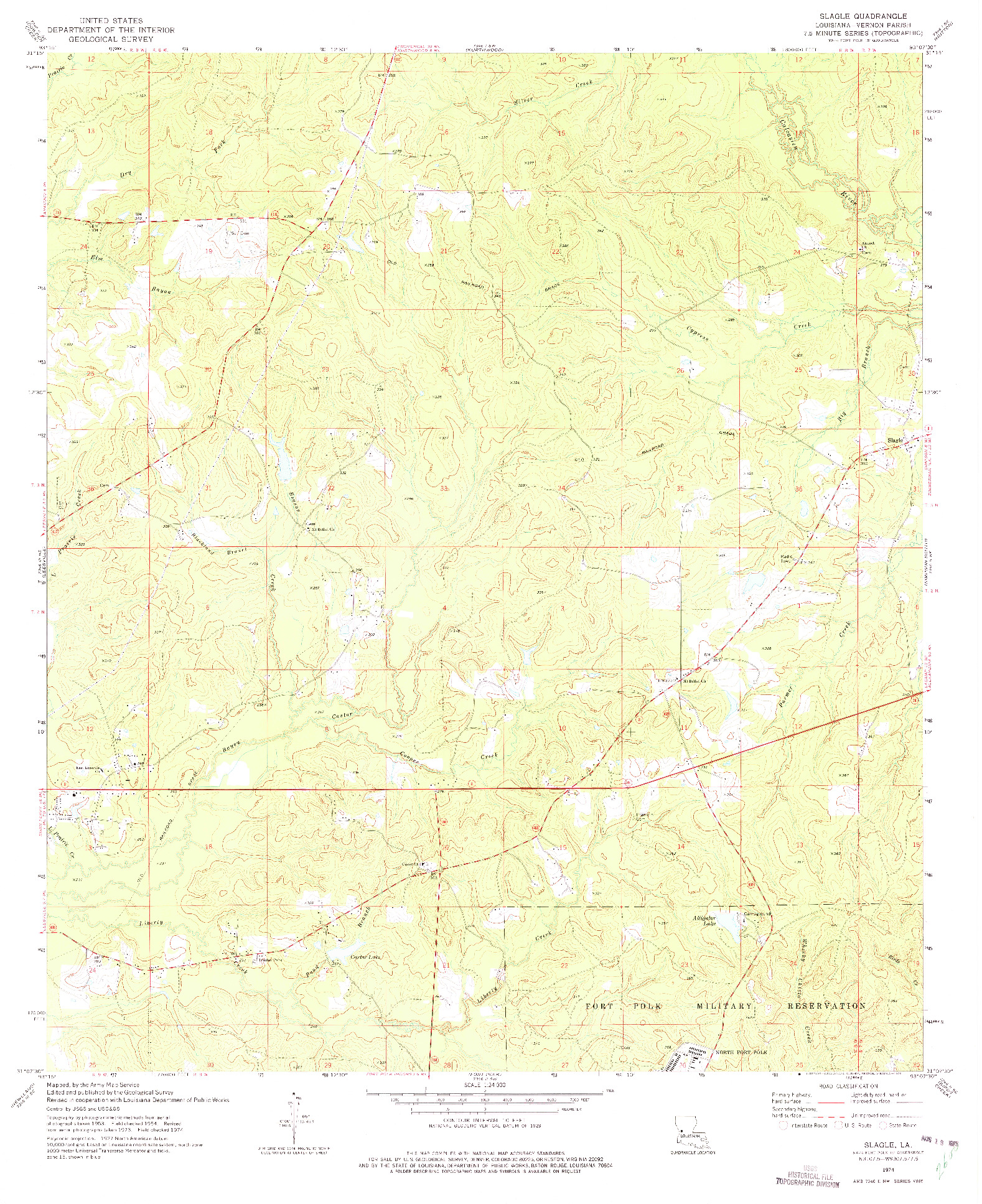 USGS 1:24000-SCALE QUADRANGLE FOR SLAGLE, LA 1974