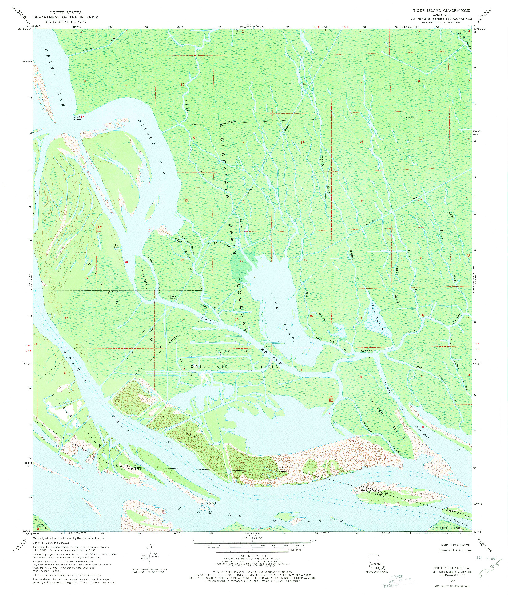 USGS 1:24000-SCALE QUADRANGLE FOR TIGER ISLAND, LA 1969